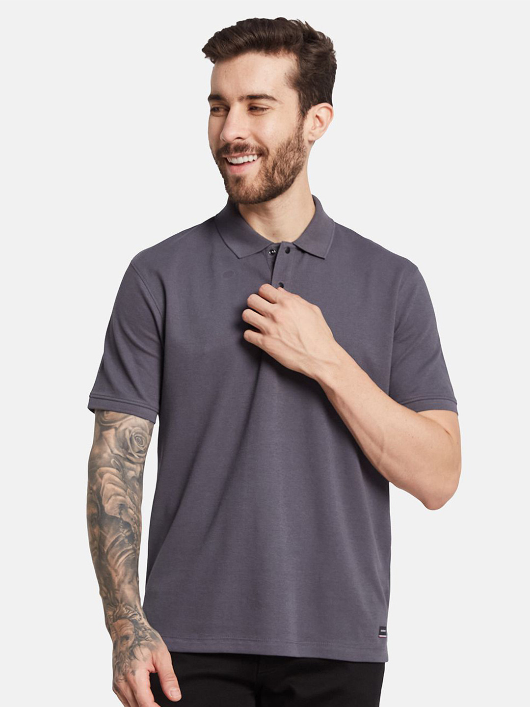 

Octave Polo Collar Short Sleeves Cotton T-shirt, Grey