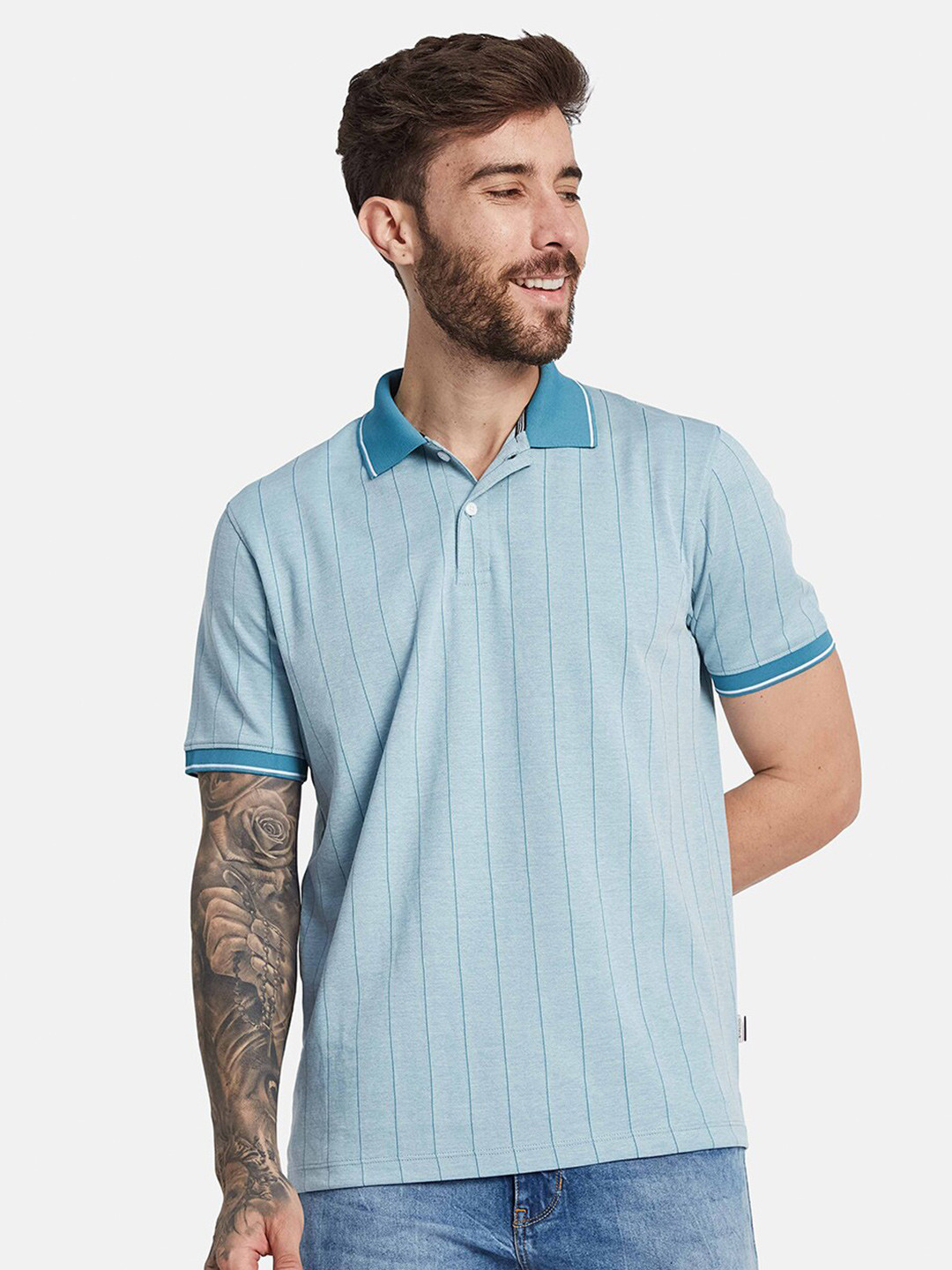 

Octave Polo Collar Striped Cotton T-shirt, Blue