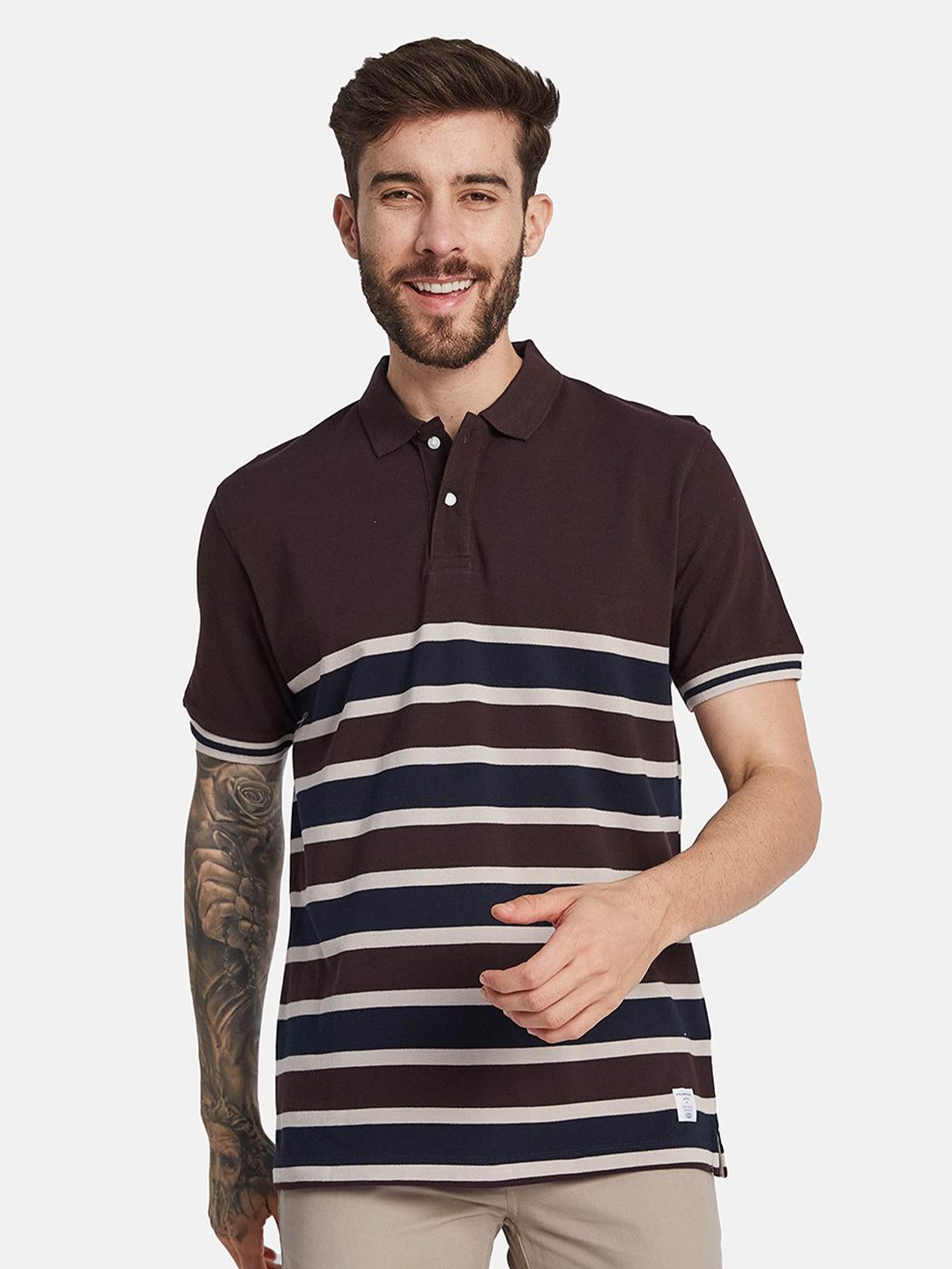 

Octave Striped Polo Collar T-shirt, Maroon