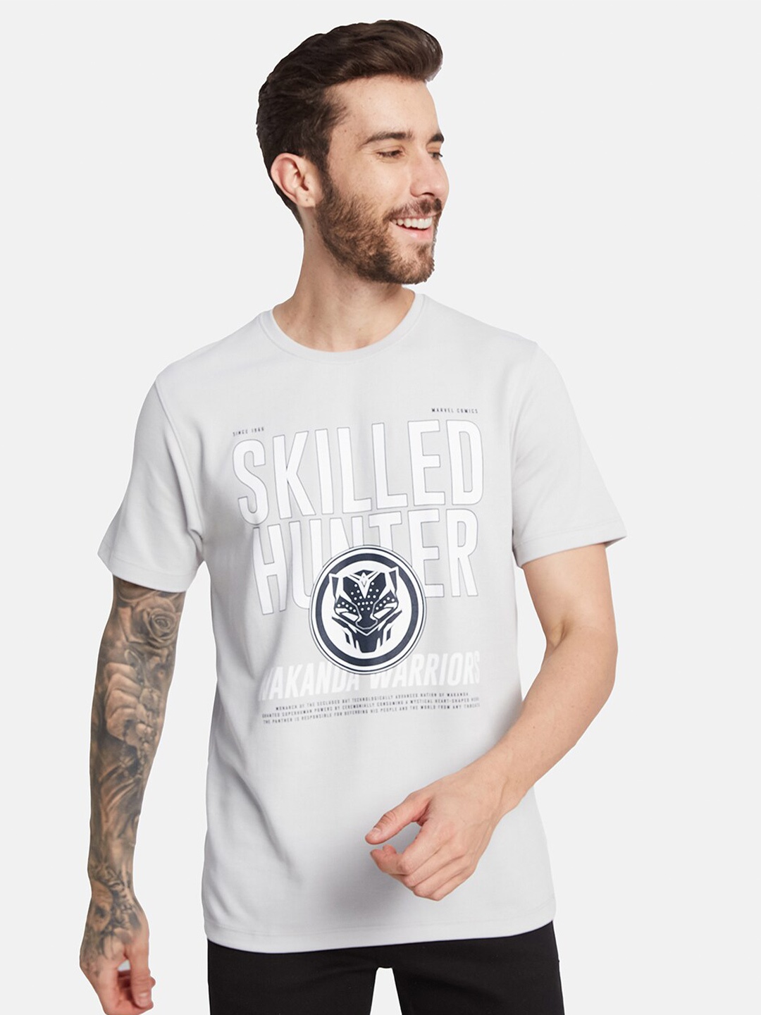 

Octave Typography Printed Round Neck Cotton T-shirt, Silver