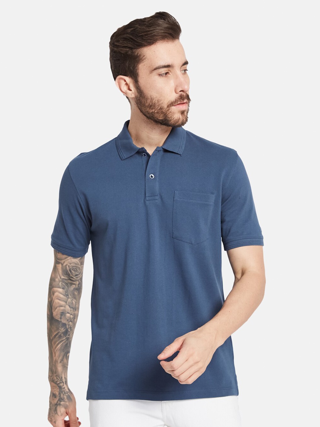

Octave Polo Collar Short Sleeves Cotton T-shirt, Blue