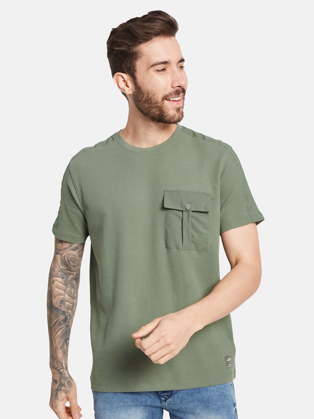 

Octave Round Neck Cotton T-shirt, Olive