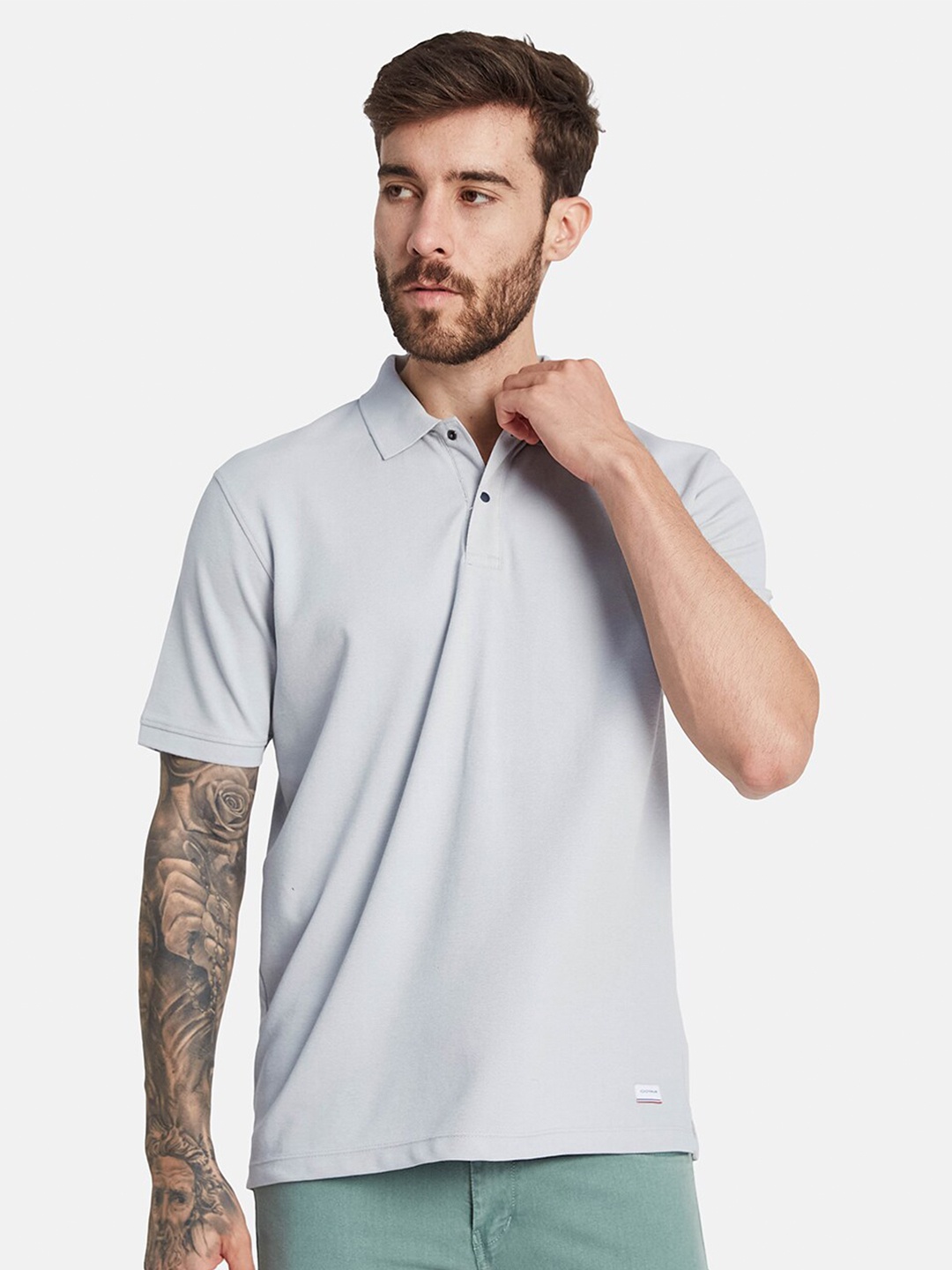 

Octave Polo Collar Cotton T-shirt, Grey