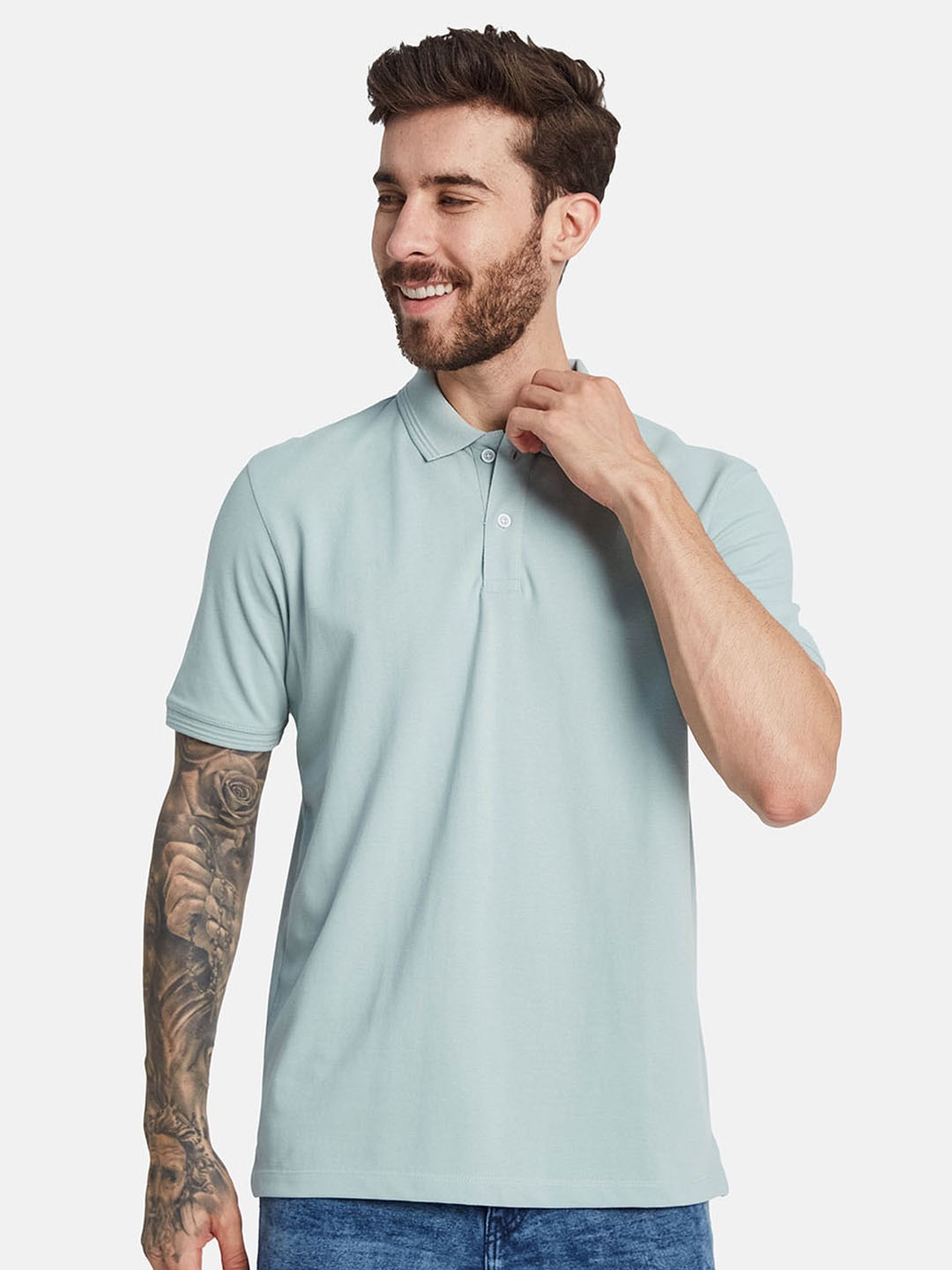 

Octave Polo Collar Short Sleeves Cotton T-shirt, Blue