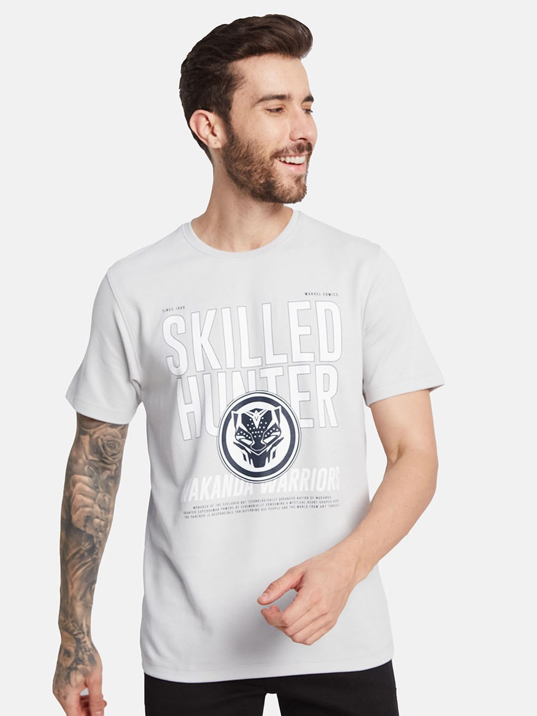 

Octave Typography Printed Cotton T-shirt, Grey