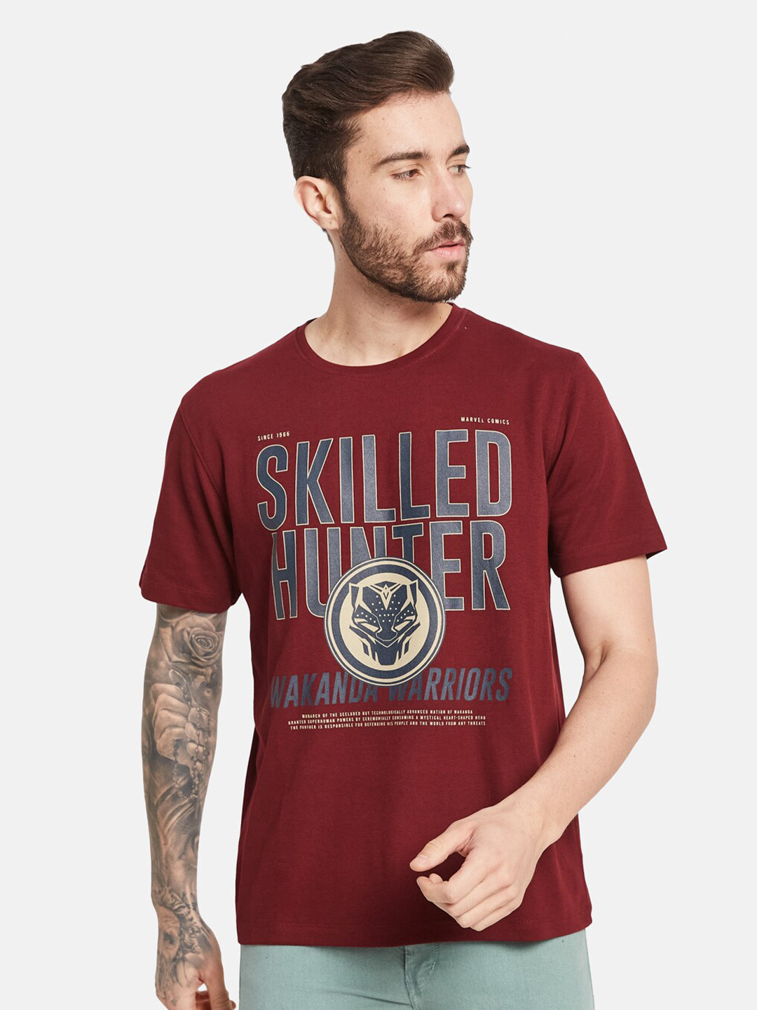 

Octave Round Neck Short Sleeves Typography Printed Regular Fit Cotton T-shirt, Maroon