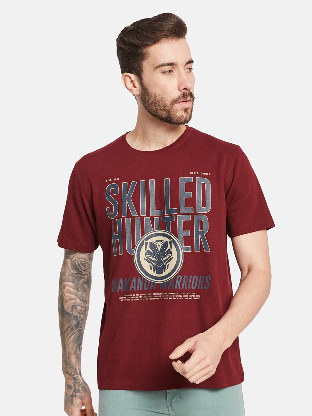 

Octave Typography Printed Round Neck Cotton T-shirt, Maroon