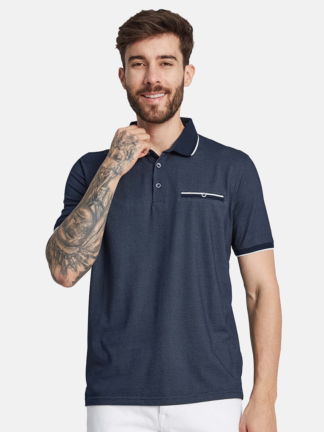 

Octave Polo Collar Short Sleeves Regular Fit Cotton T-shirt, Navy blue