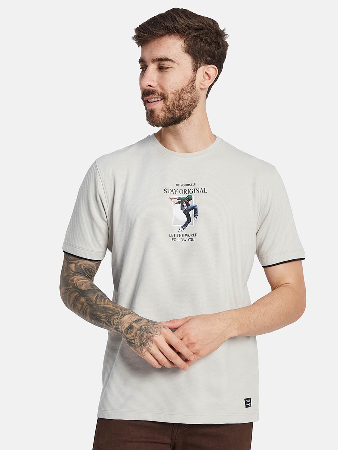 

Octave Men Typography Printed Cotton T-shirt, Cream