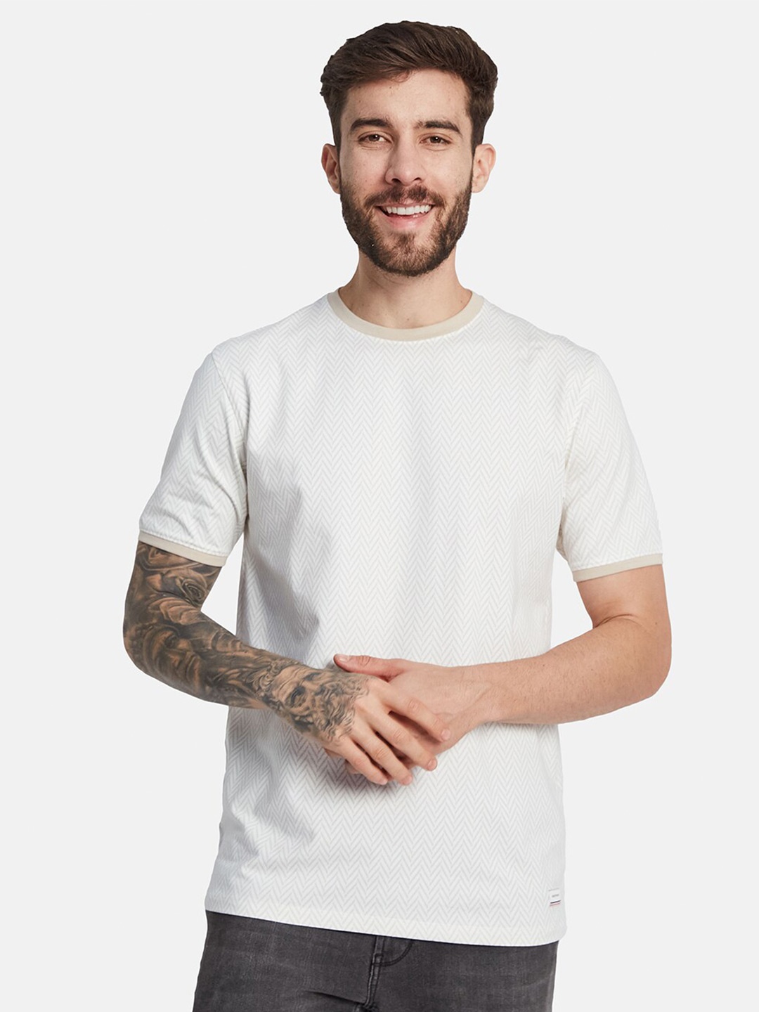 

Octave Geometric Printed Cotton T-shirt, Cream