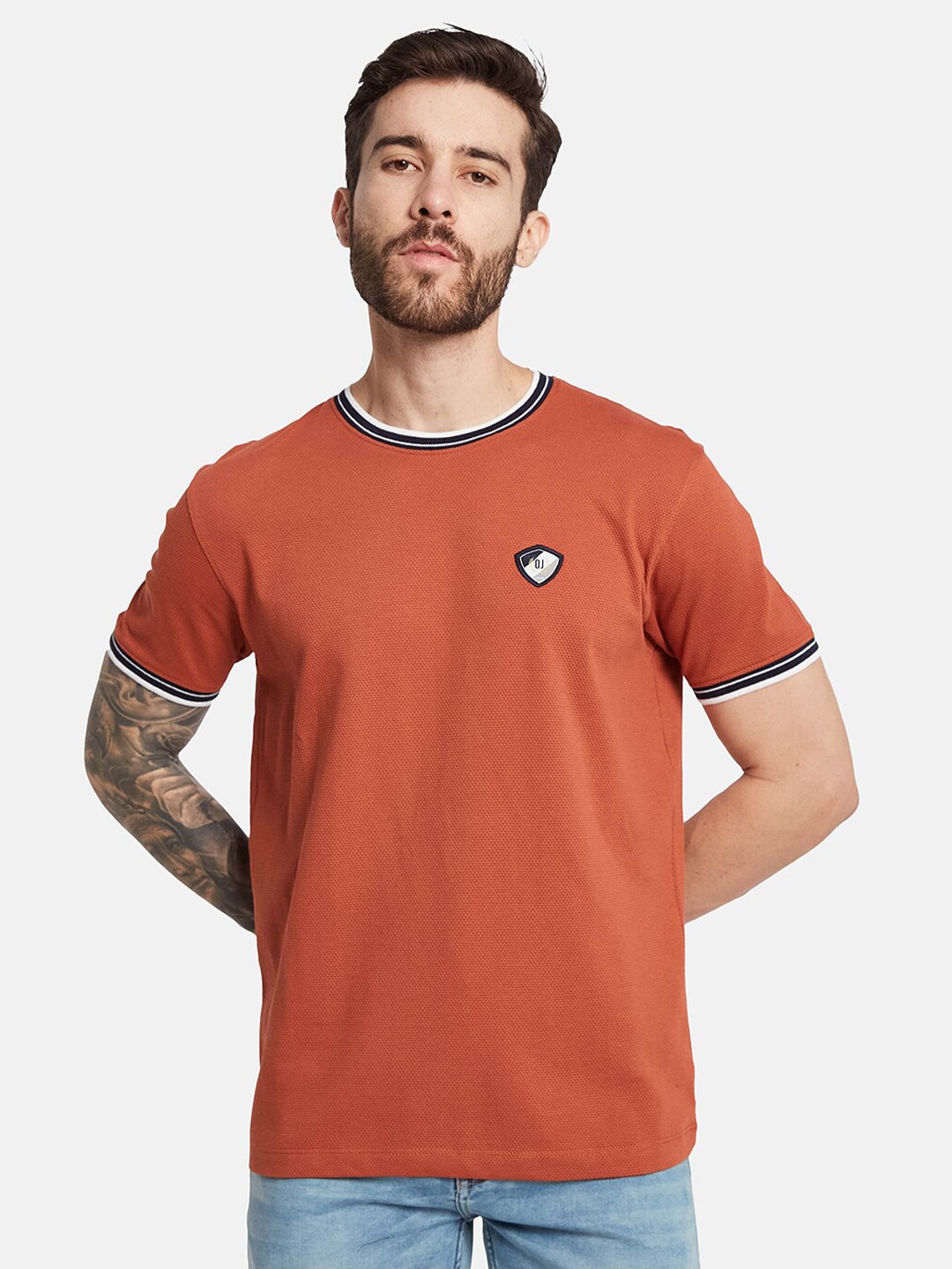 

Octave Round Neck Drop-Shoulder Cotton T-shirt, Rust