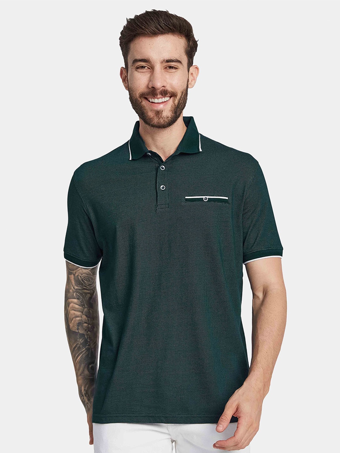 

Octave Polo Collar Welt Pocket Cotton T-shirt, Green