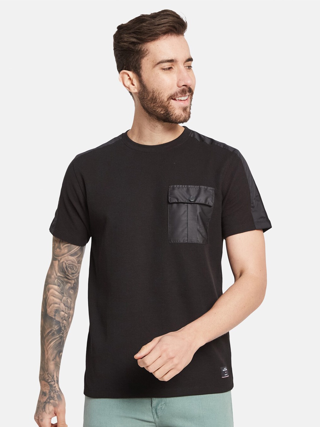 

Octave Round Neck Short Sleeves Cotton T-shirt, Black
