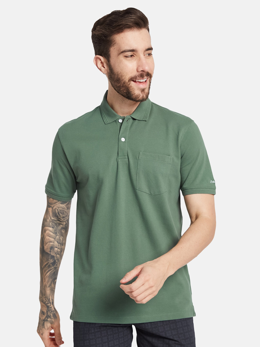 

Octave Polo Collar Cotton T-shirt, Green