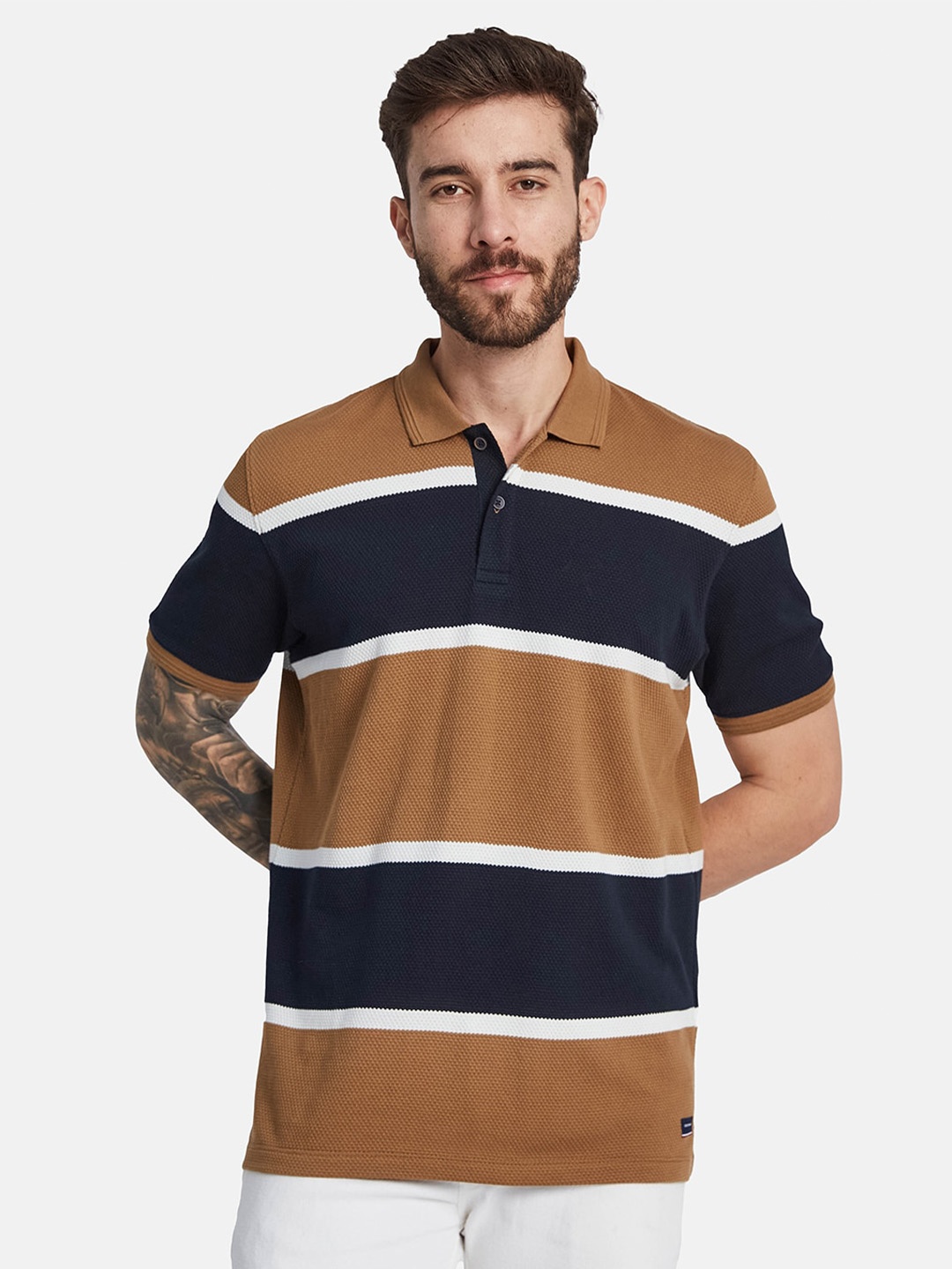 

Octave Colorblocked Polo Collar Cotton T-shirt, Yellow