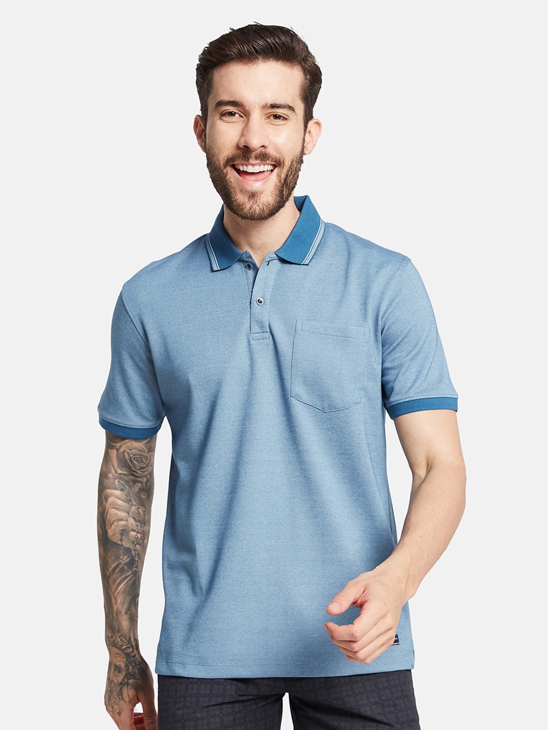 

Octave Polo Collar Cotton Pockets T-shirt, Blue
