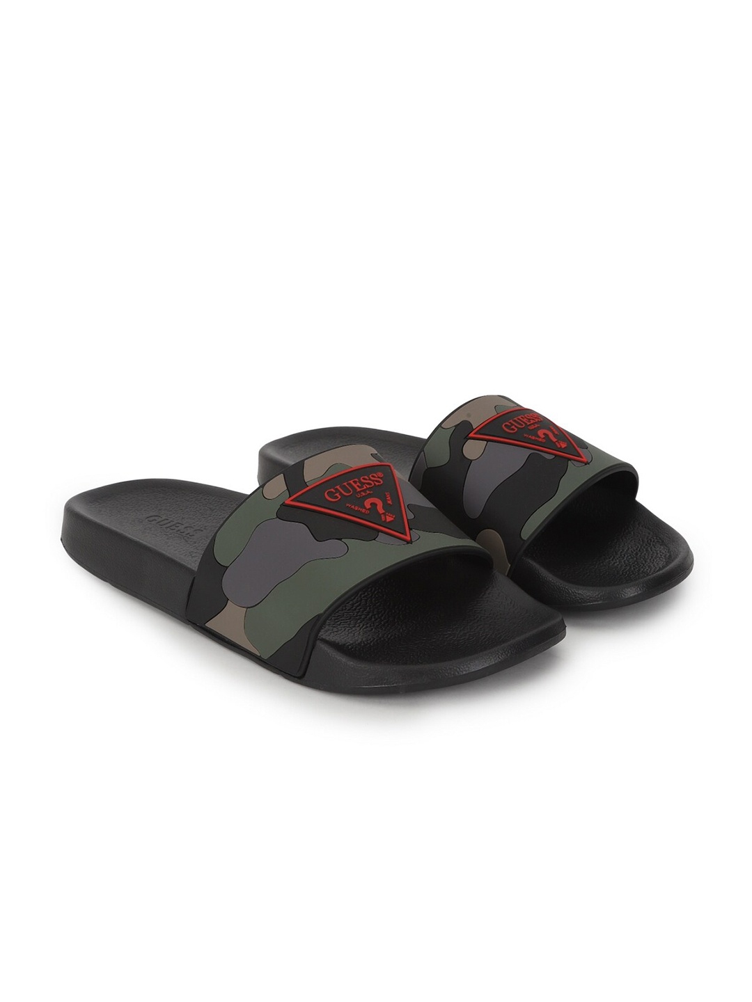 GUESS Men Printed Sliders, Green