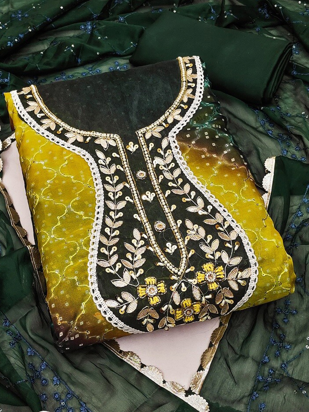 

MAHALASA Embroidered Unstitched Dress Material, Green