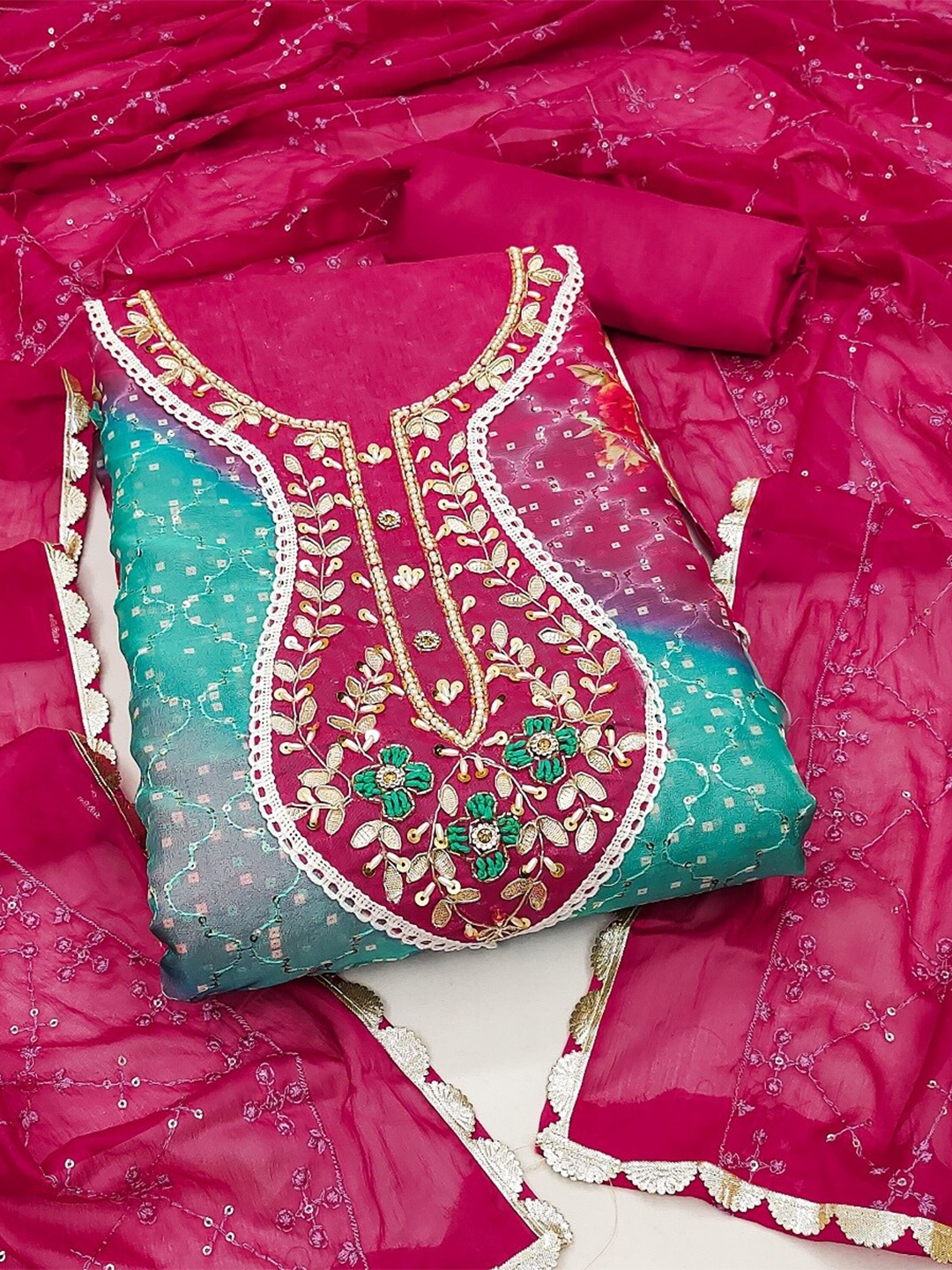 

MAHALASA Embroidered Unstitched Dress Material, Pink