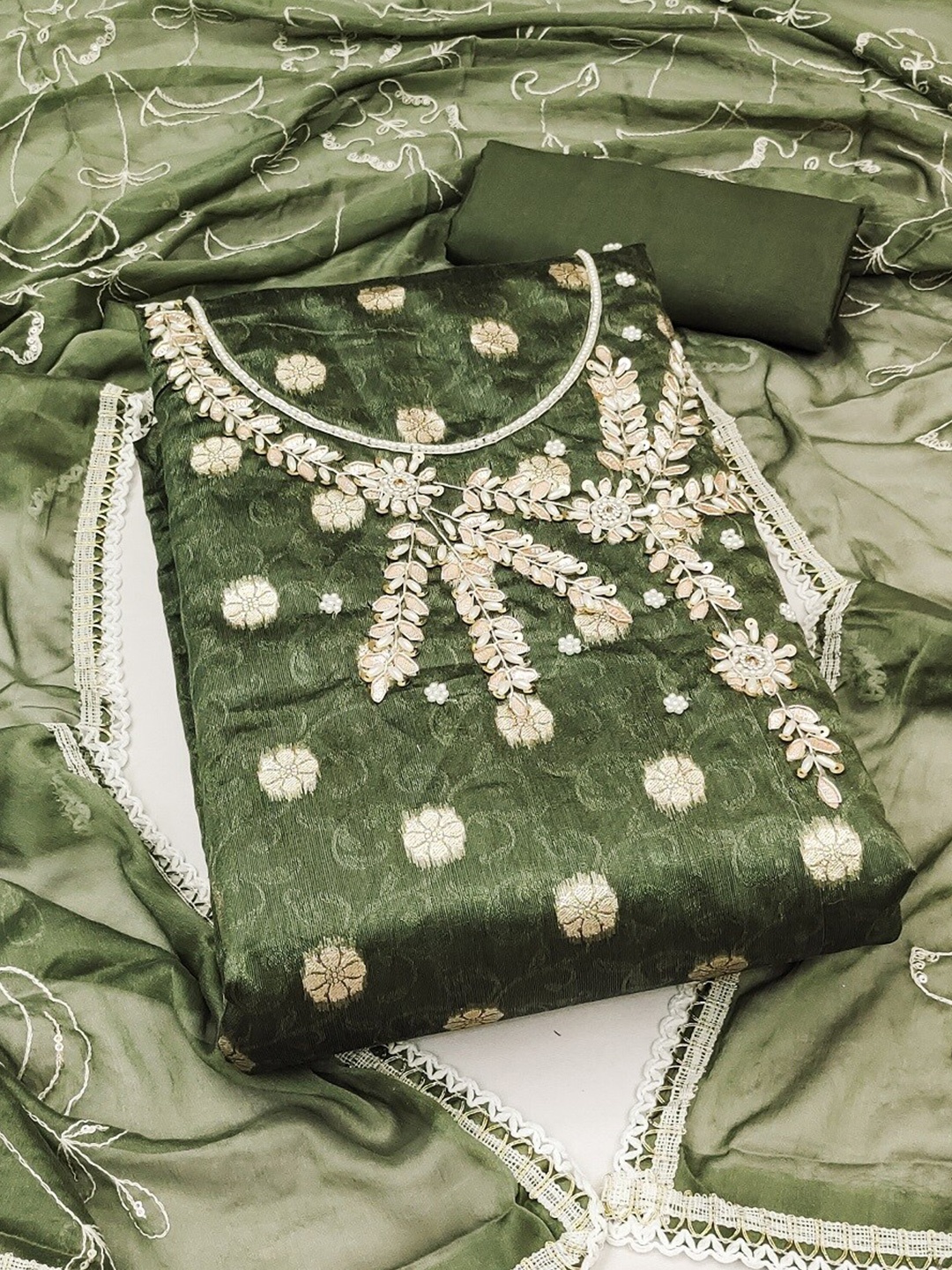 

MAHALASA Embroidered Unstitched Dress Material, Green