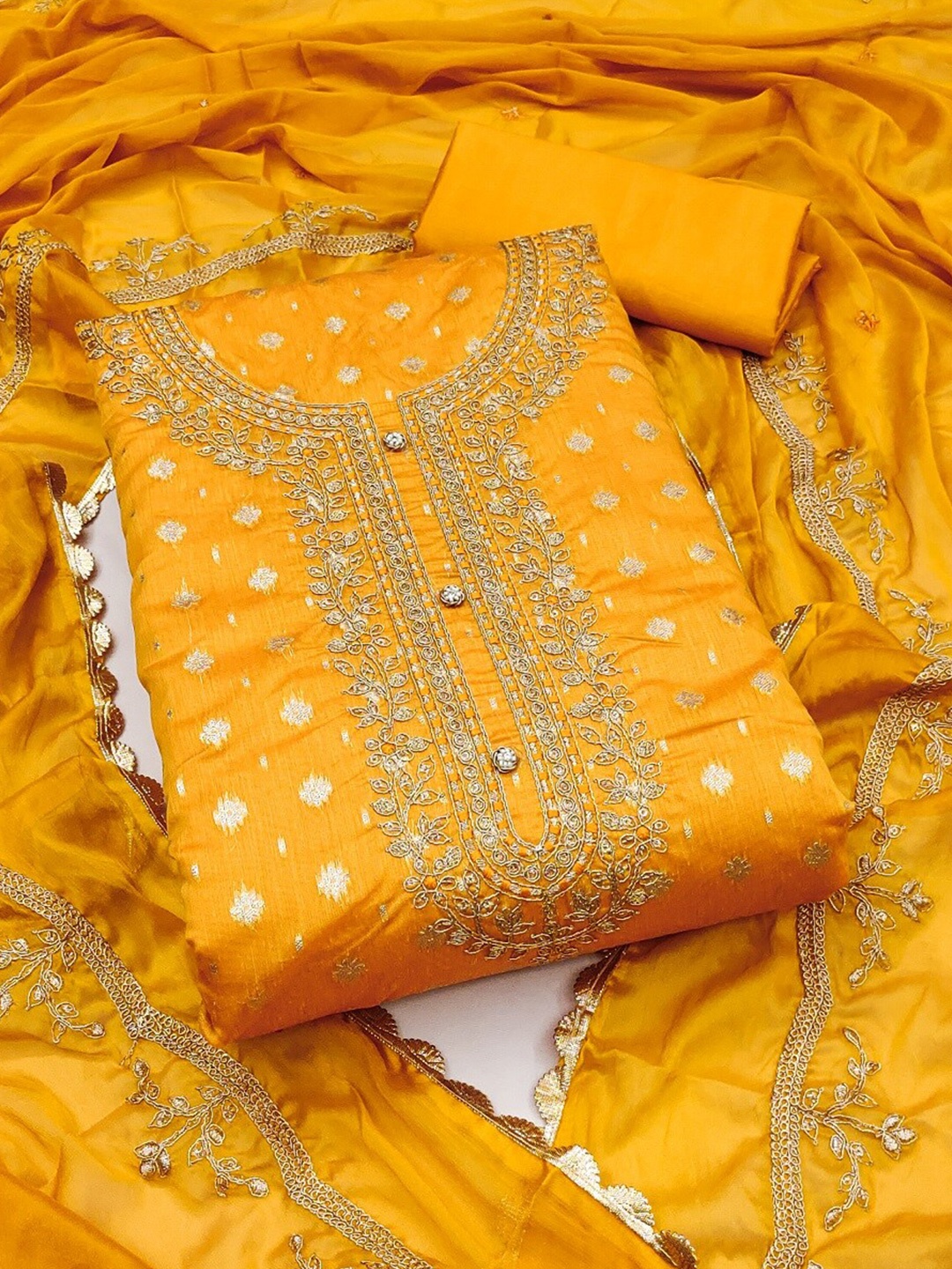 

MAHALASA Embroidered Unstitched Dress Material, Yellow