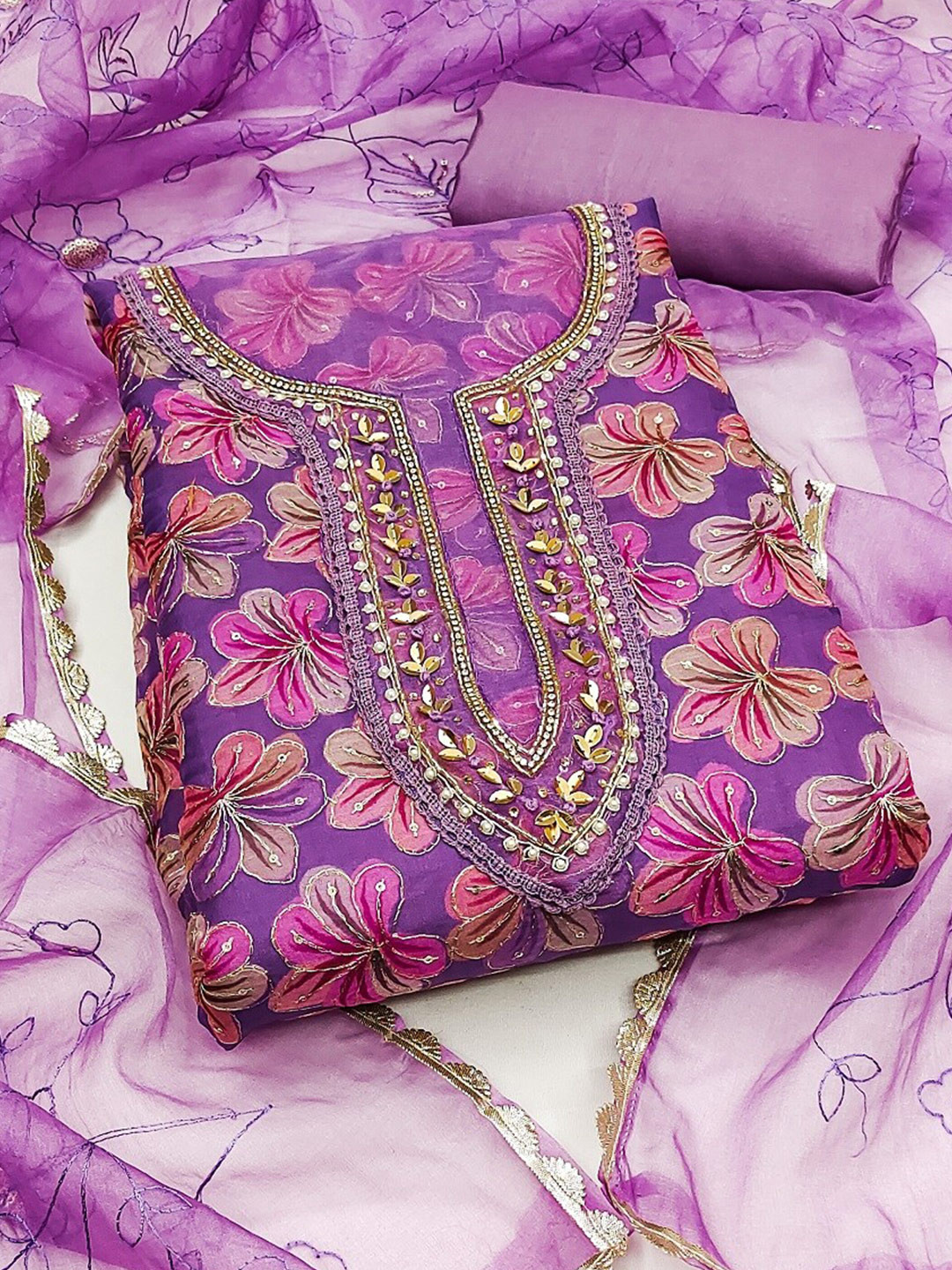 

MAHALASA Embroidered Unstitched Dress Material, Purple