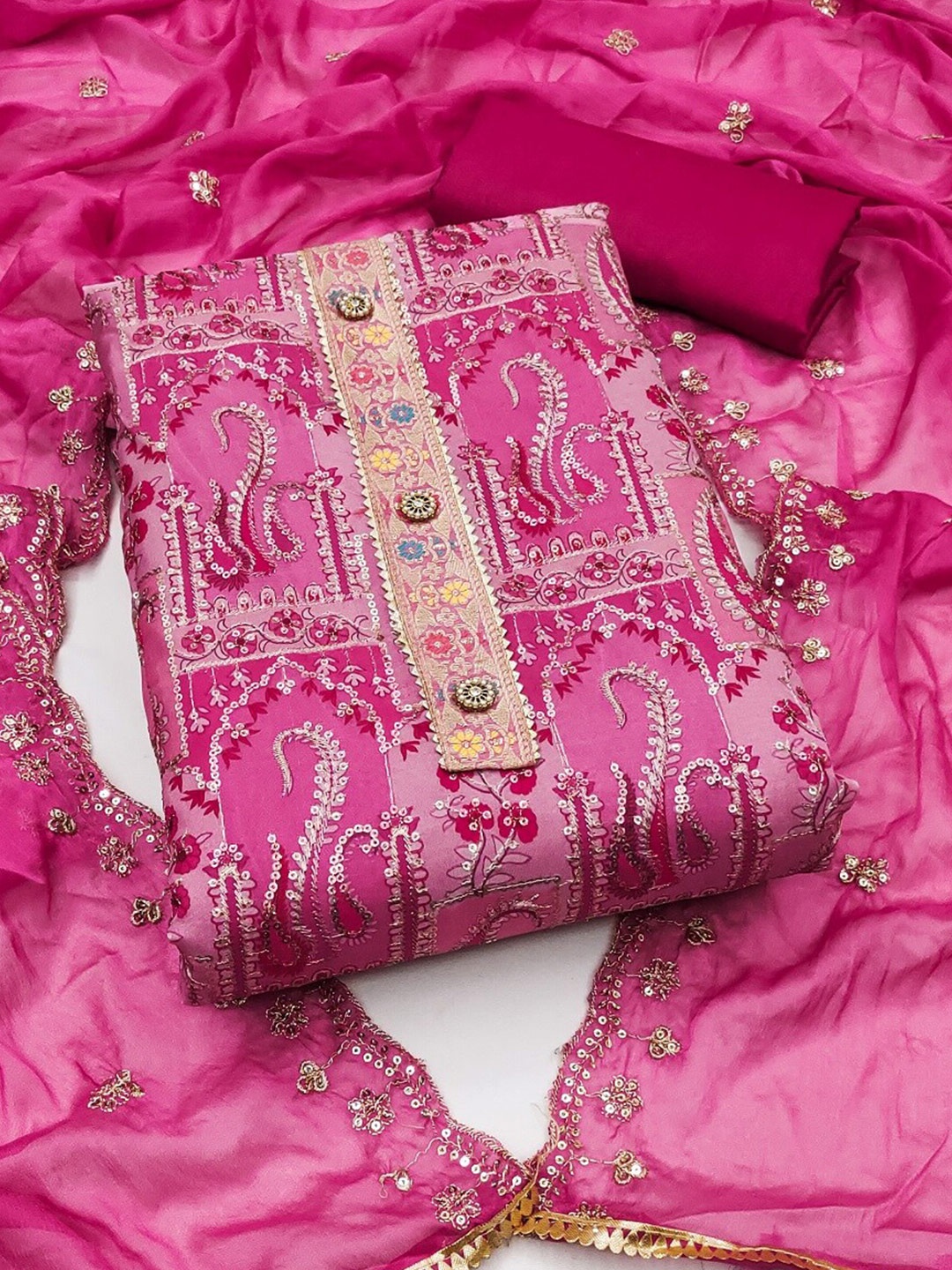 

MAHALASA Embroidered Unstitched Dress Material, Pink