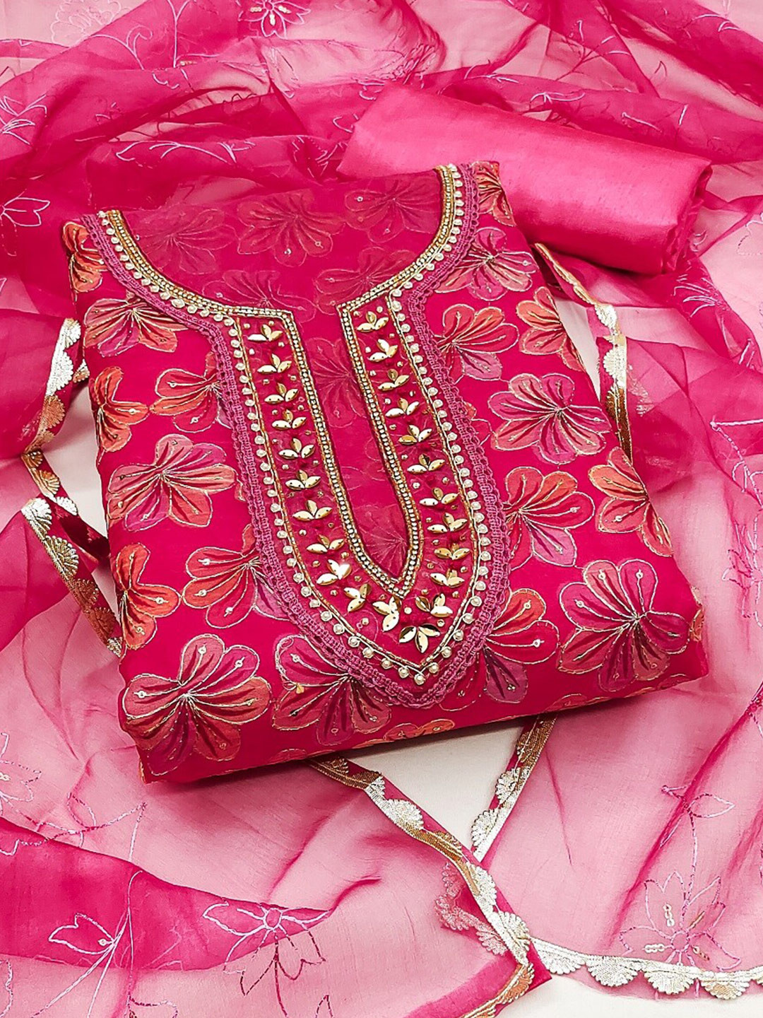 

MAHALASA Embroidered Unstitched Dress Material, Pink