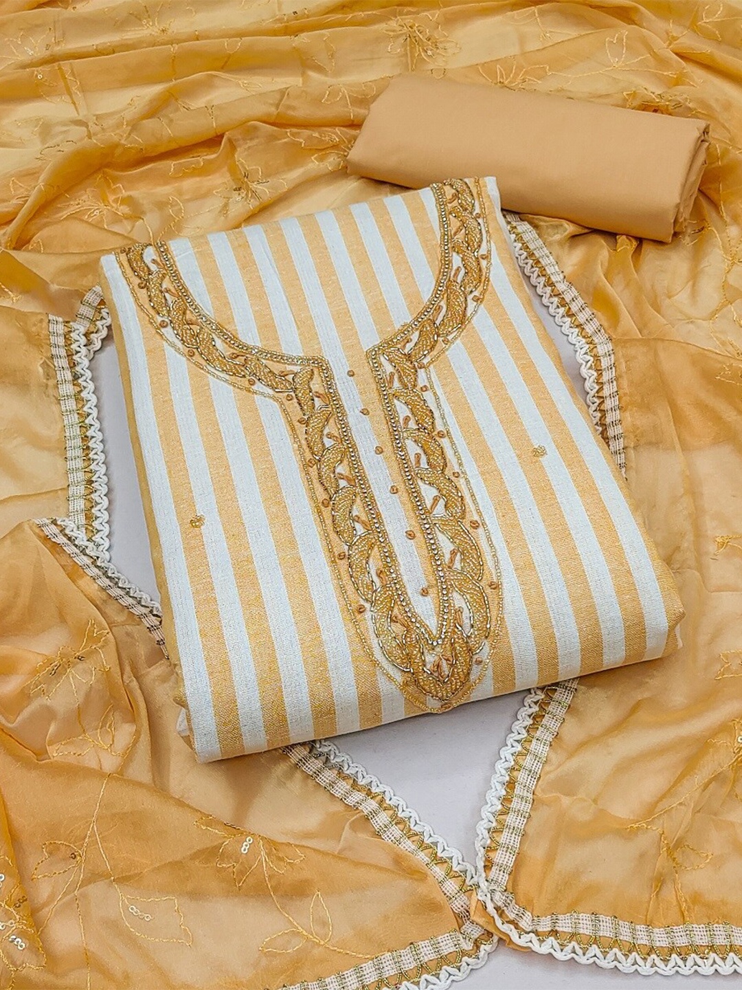 

MAHALASA Embroidered Unstitched Dress Material, Yellow