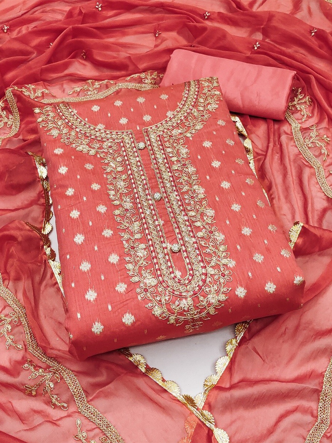 

MAHALASA Embroidered Unstitched Dress Material, Red