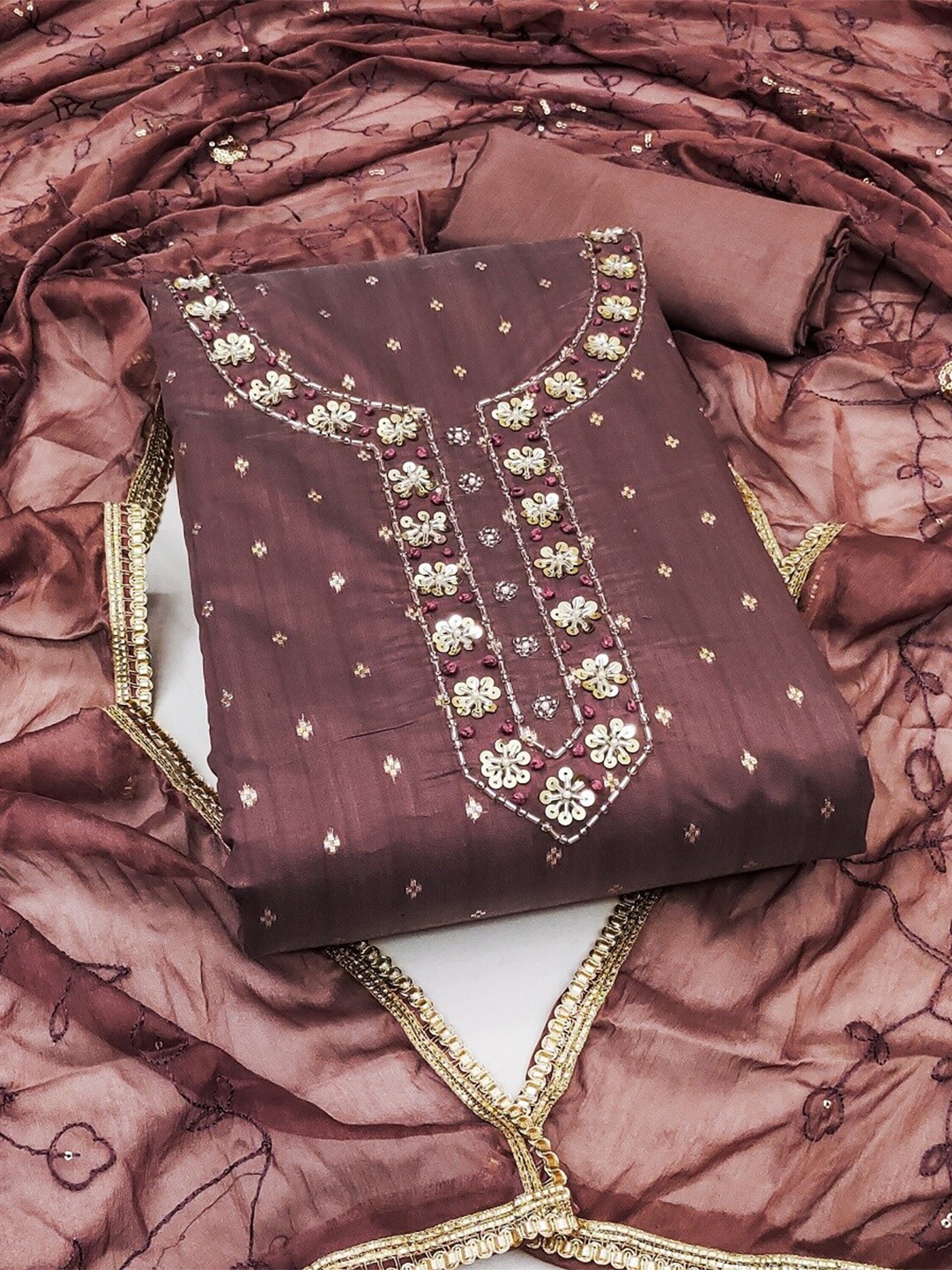 

MAHALASA Embroidered Unstitched Dress Material, Brown