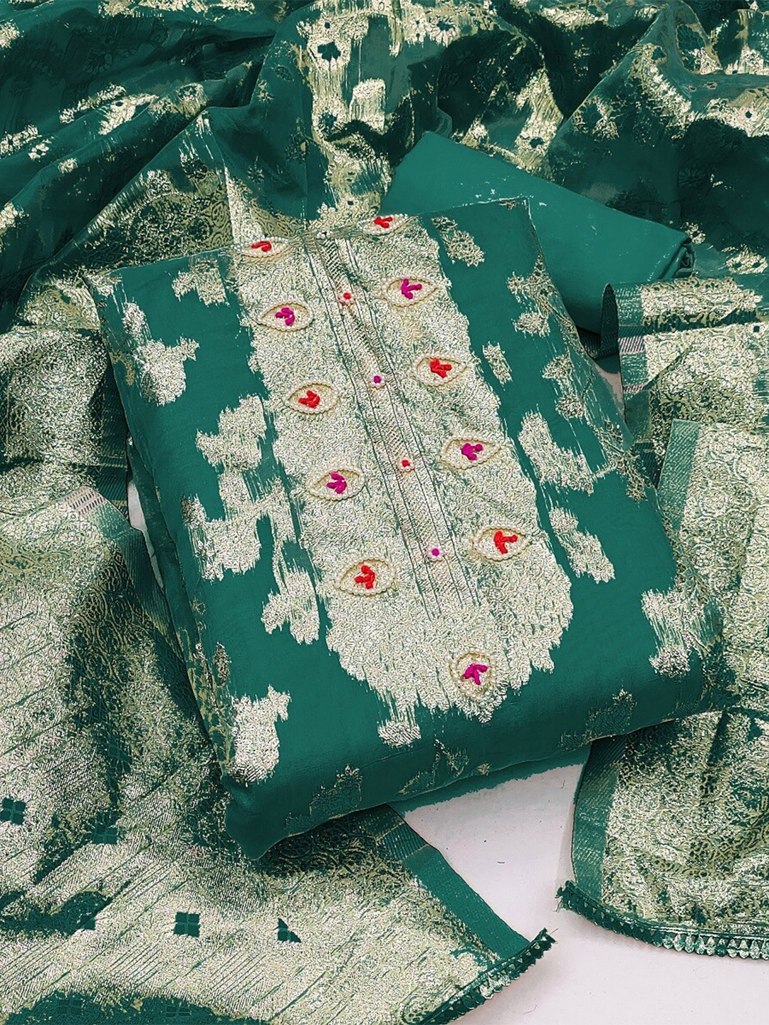 

MAHALASA Embroidered Unstitched Dress Material, Green