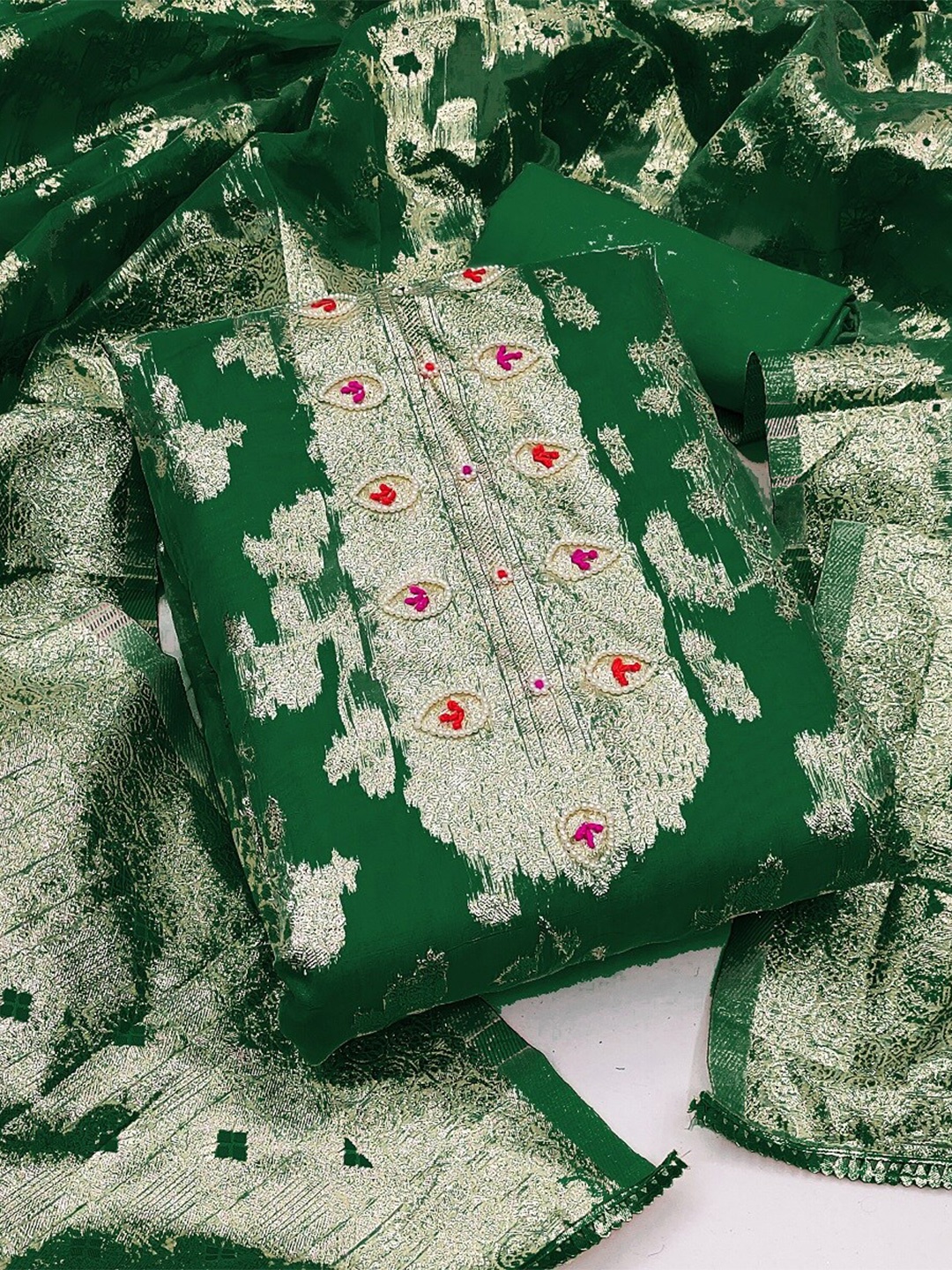 

MAHALASA Embroidered Unstitched Dress Material, Green