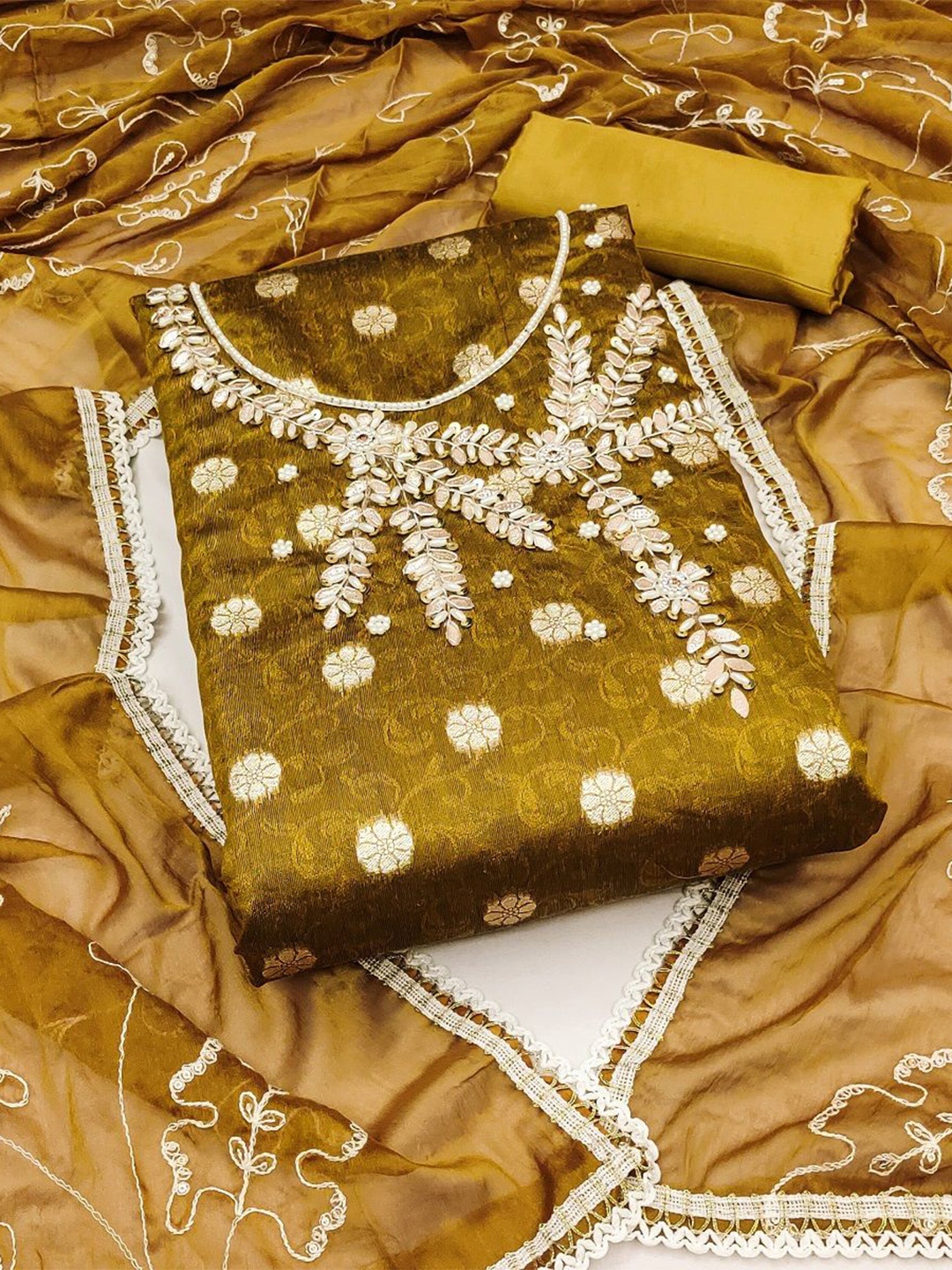 

MAHALASA Embroidered Unstitched Dress Material, Mustard