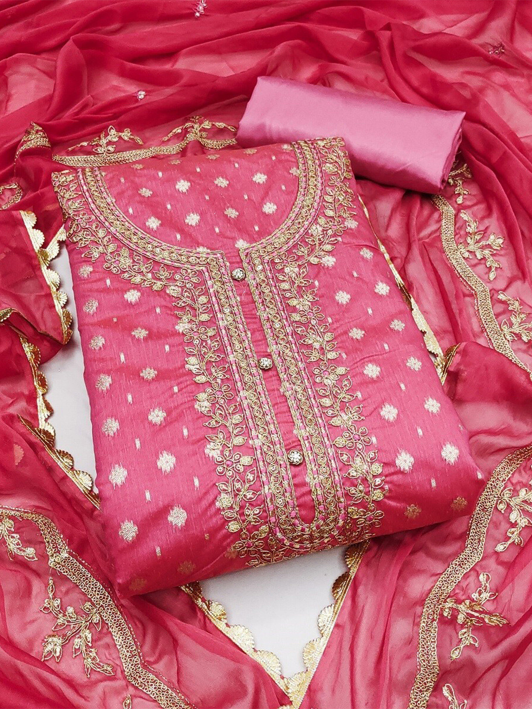 

MAHALASA Embroidered Unstitched Dress Material, Red