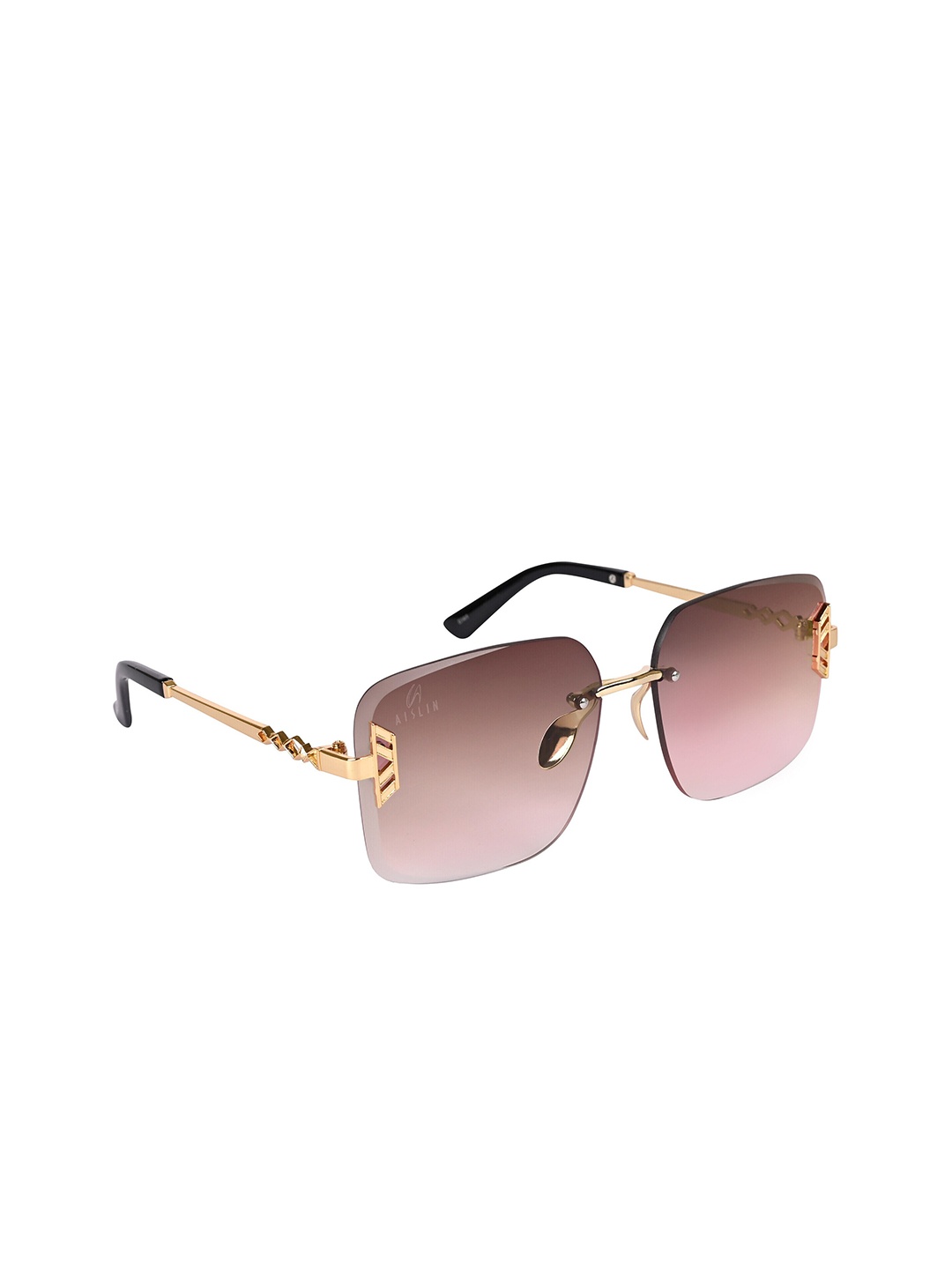 

AISLIN Unisex Rectangle Sunglasses with UV Protected Lens ES_12997-87-AS-6141-BRW-GLD-RTSQ, Pink
