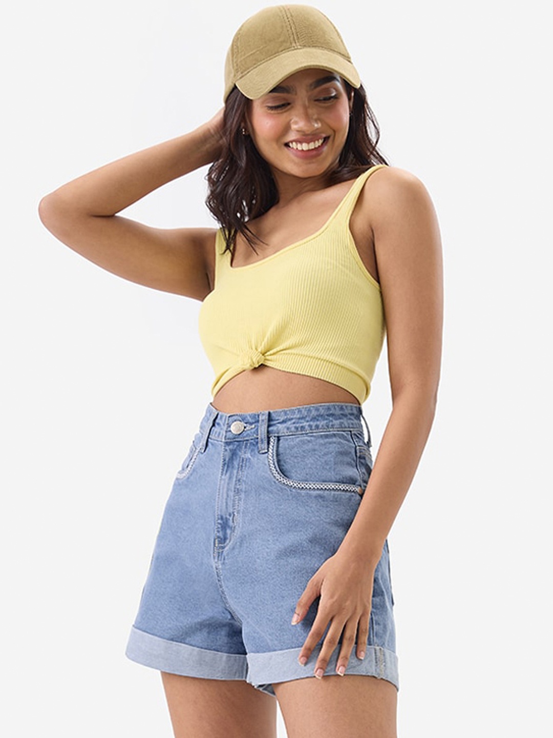 

The Souled Store Women High-Rise Denim Shorts, Blue