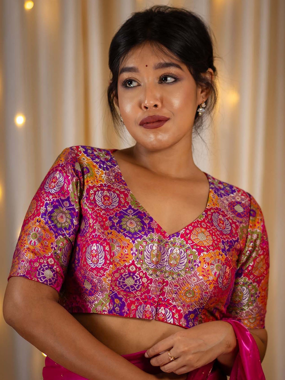 

I LOVE SAREES Embellished Padded Readymade Saree Blouse, Pink