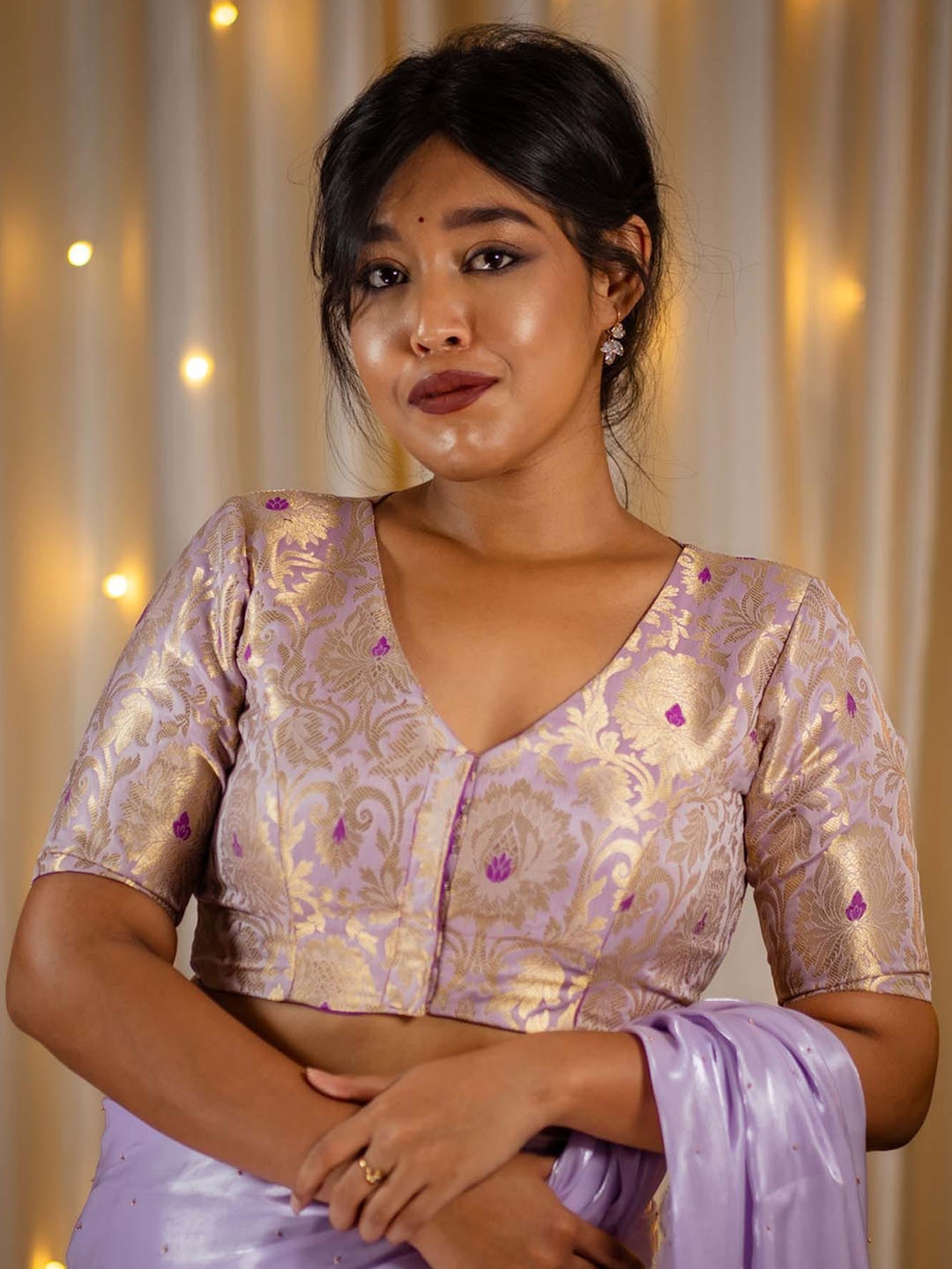 

I LOVE SAREES Woven Design Banarasi Saree Blouse, Lavender