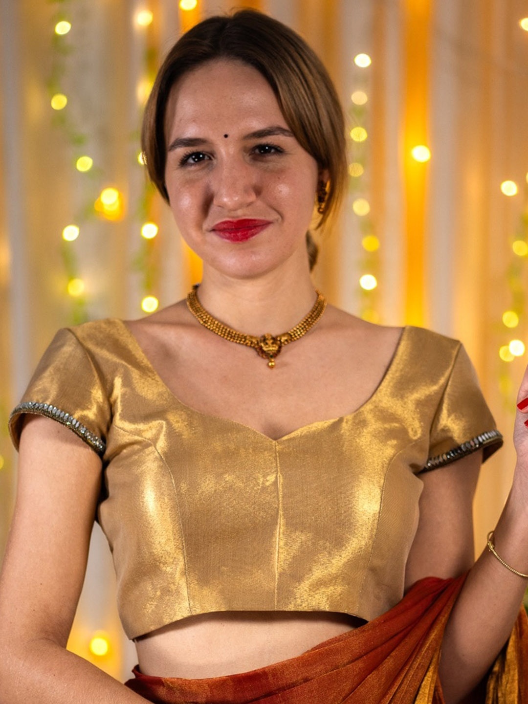 

I LOVE SAREES Embellished Padded Saree Blouse, Gold