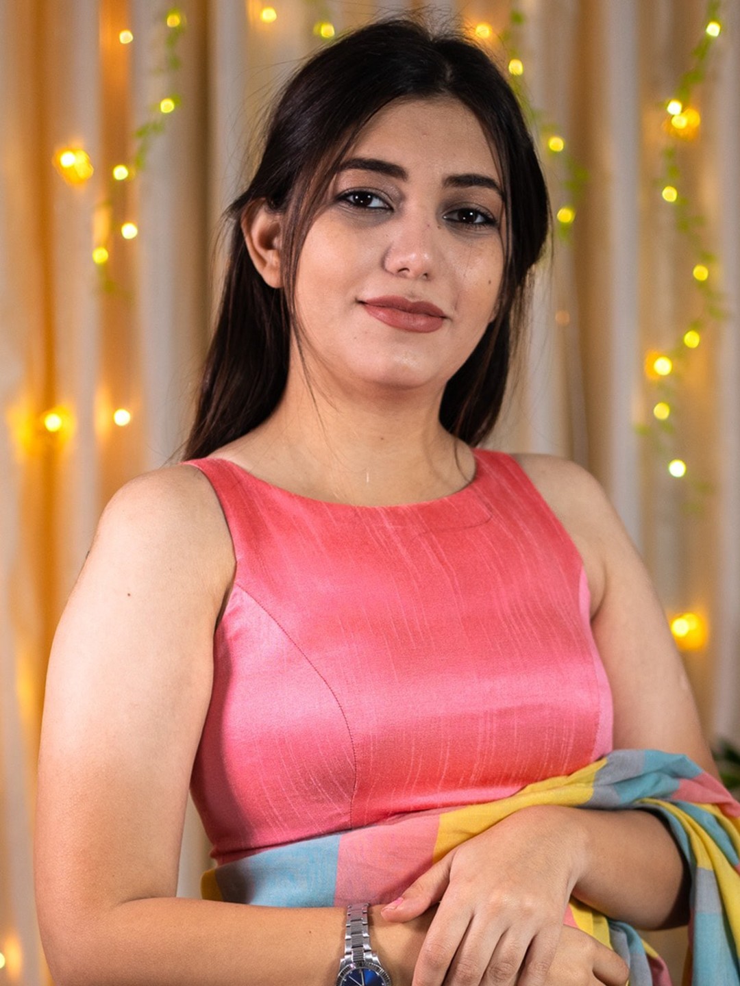 

I LOVE SAREES Boat Neck Sleeveless Saree Blouse, Pink