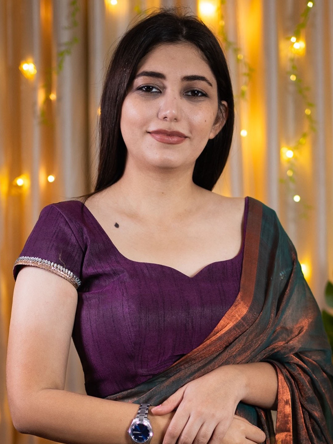 

I LOVE SAREES Sweetheart Neck Saree Blouse, Purple