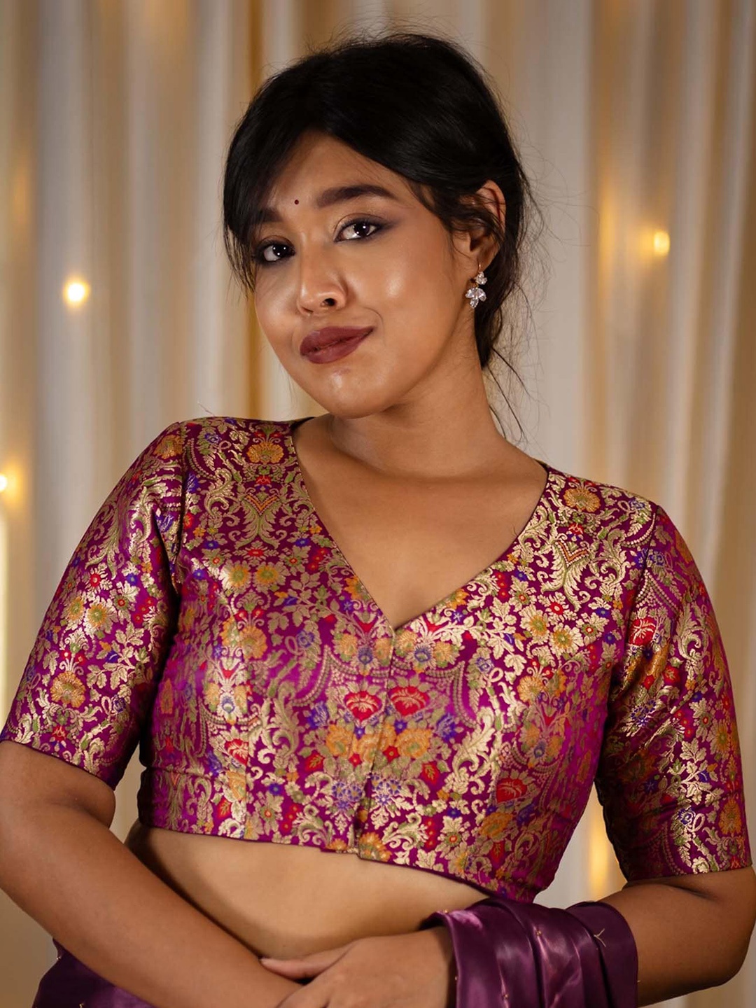 

I LOVE SAREES Embroidered Saree Blouse, Purple