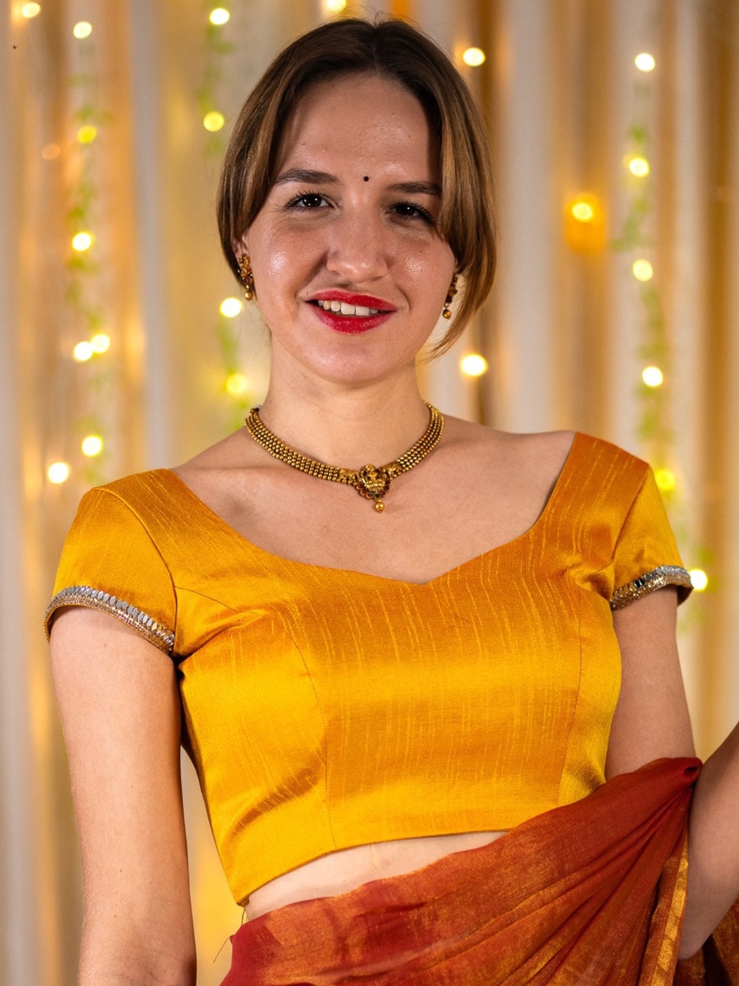 

I LOVE SAREES Silk Readymade Blouse, Yellow