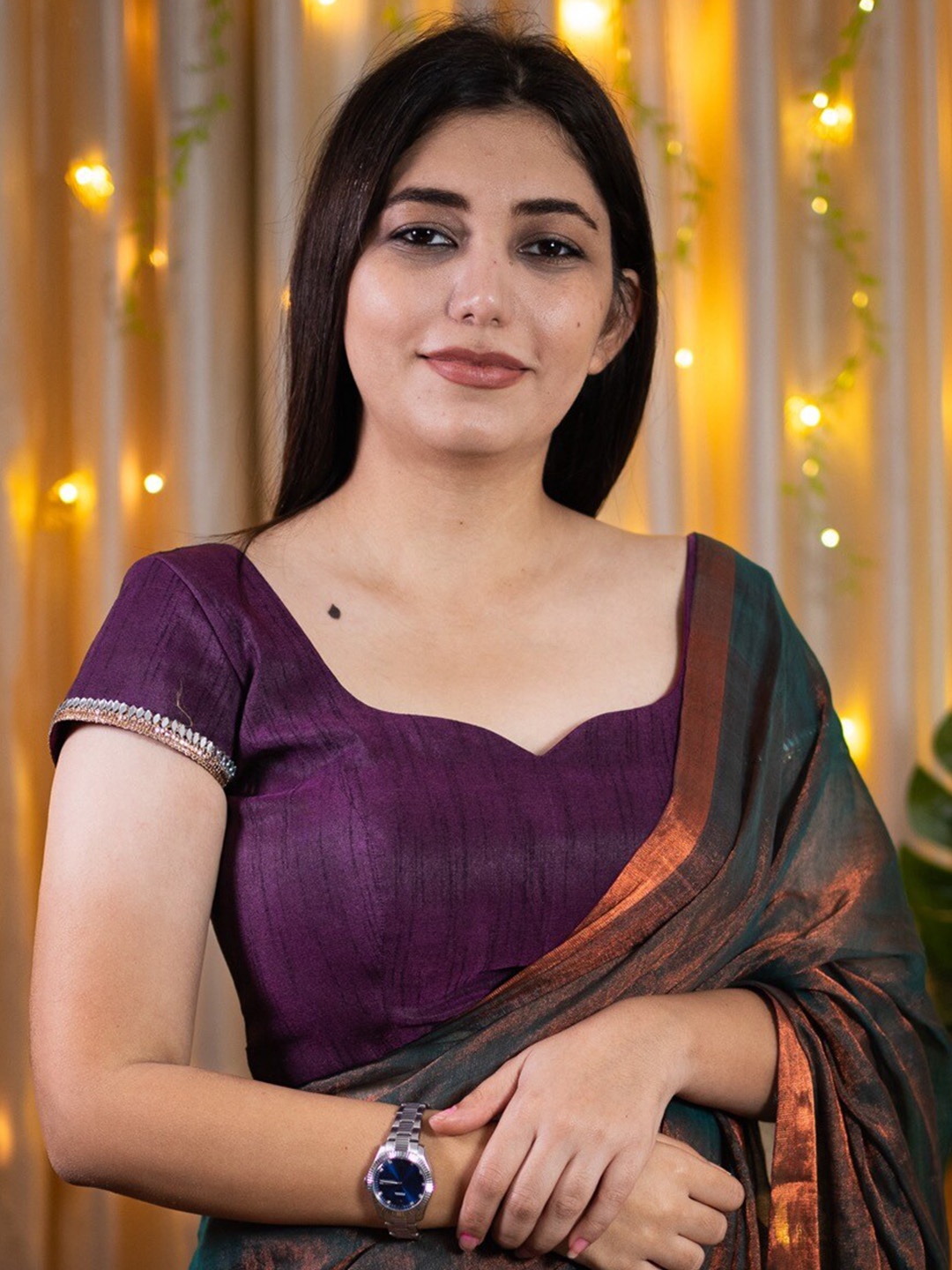 

I LOVE SAREES Embellished Padded Readymade Saree Blouse, Purple