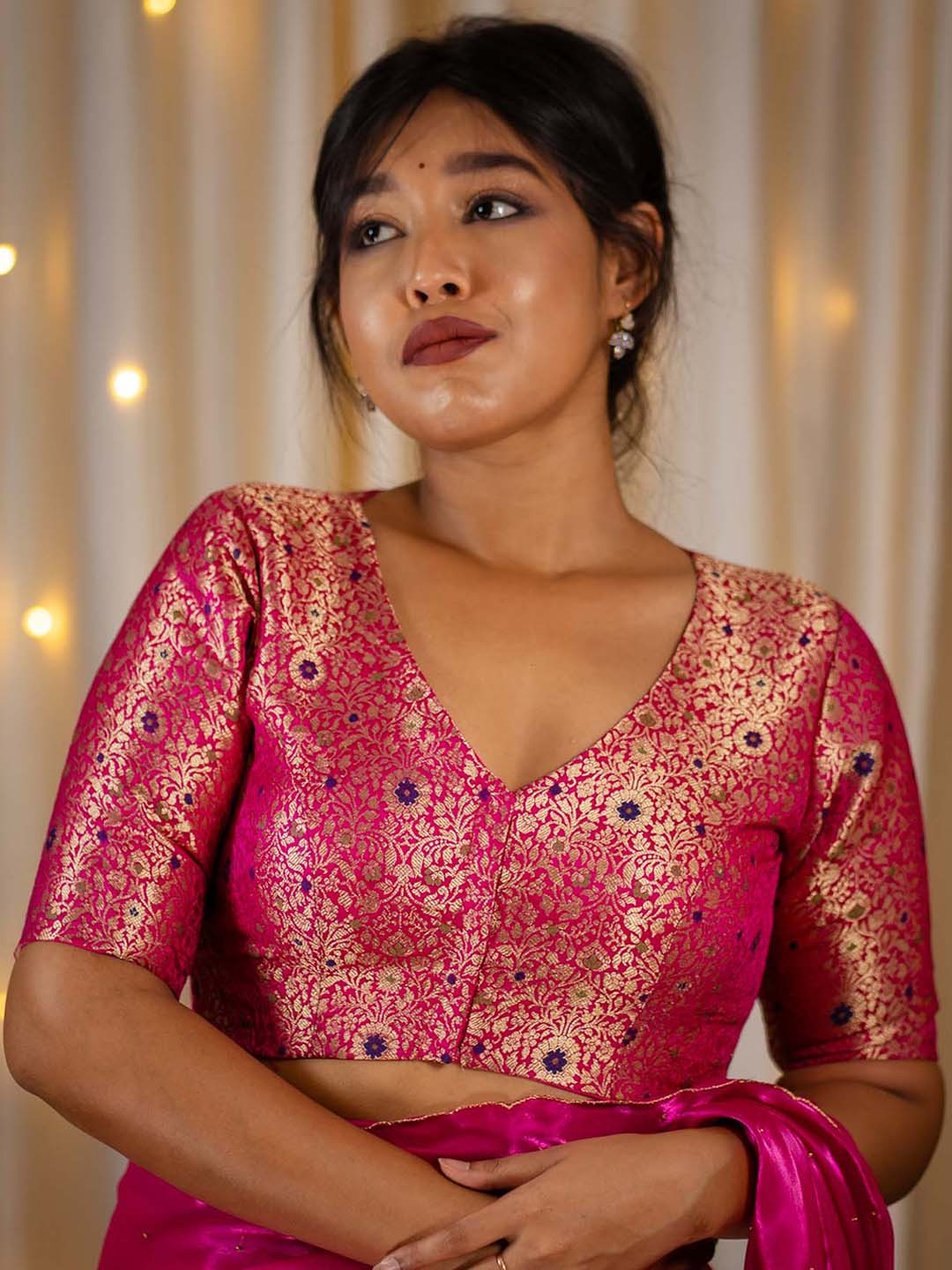 

I LOVE SAREES Embroidered Padded Readymade Saree Blouse, Pink