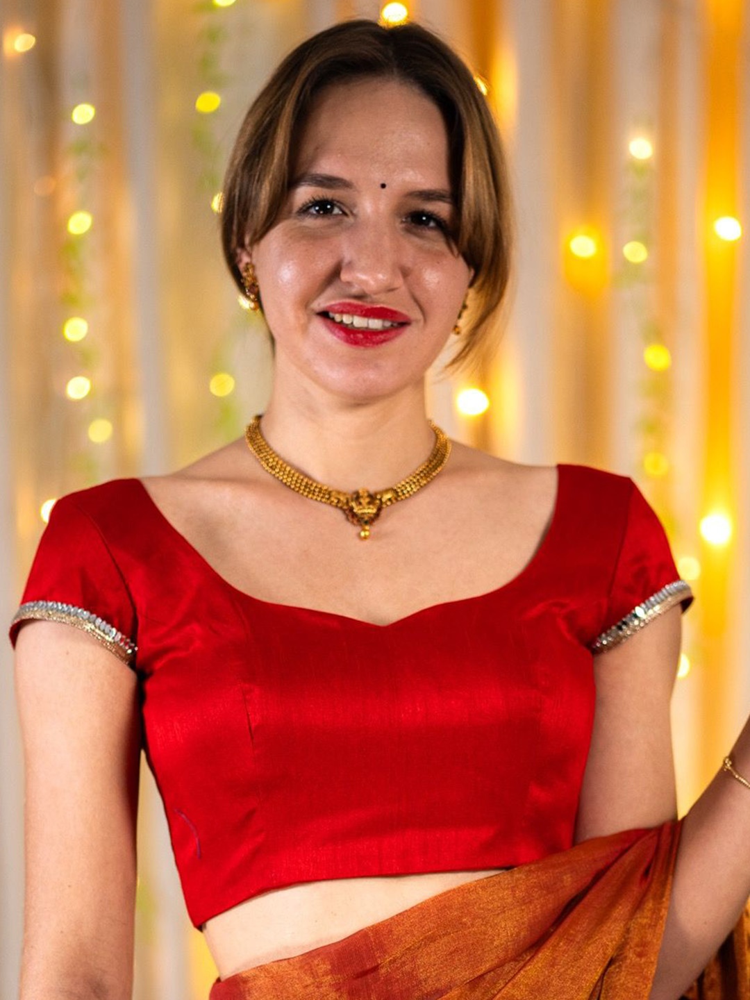 

I LOVE SAREES Embellished Silk Padded Saree Blouse, Red