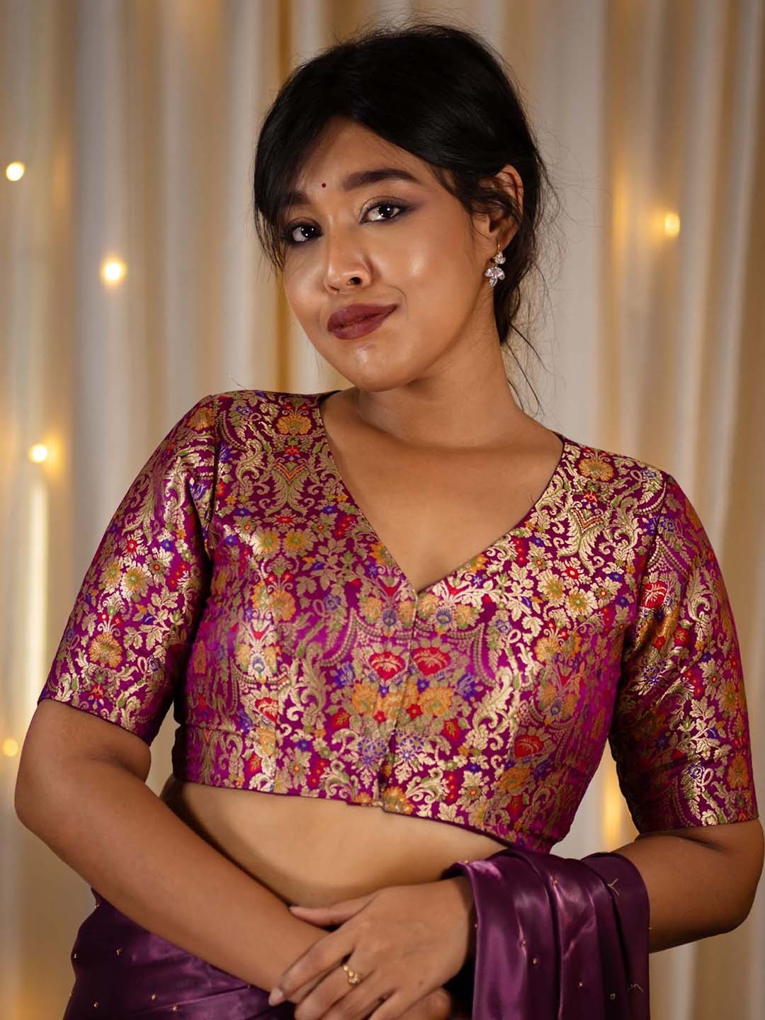 

I LOVE SAREES Embroidered Padded Readymade Saree Blouse, Purple