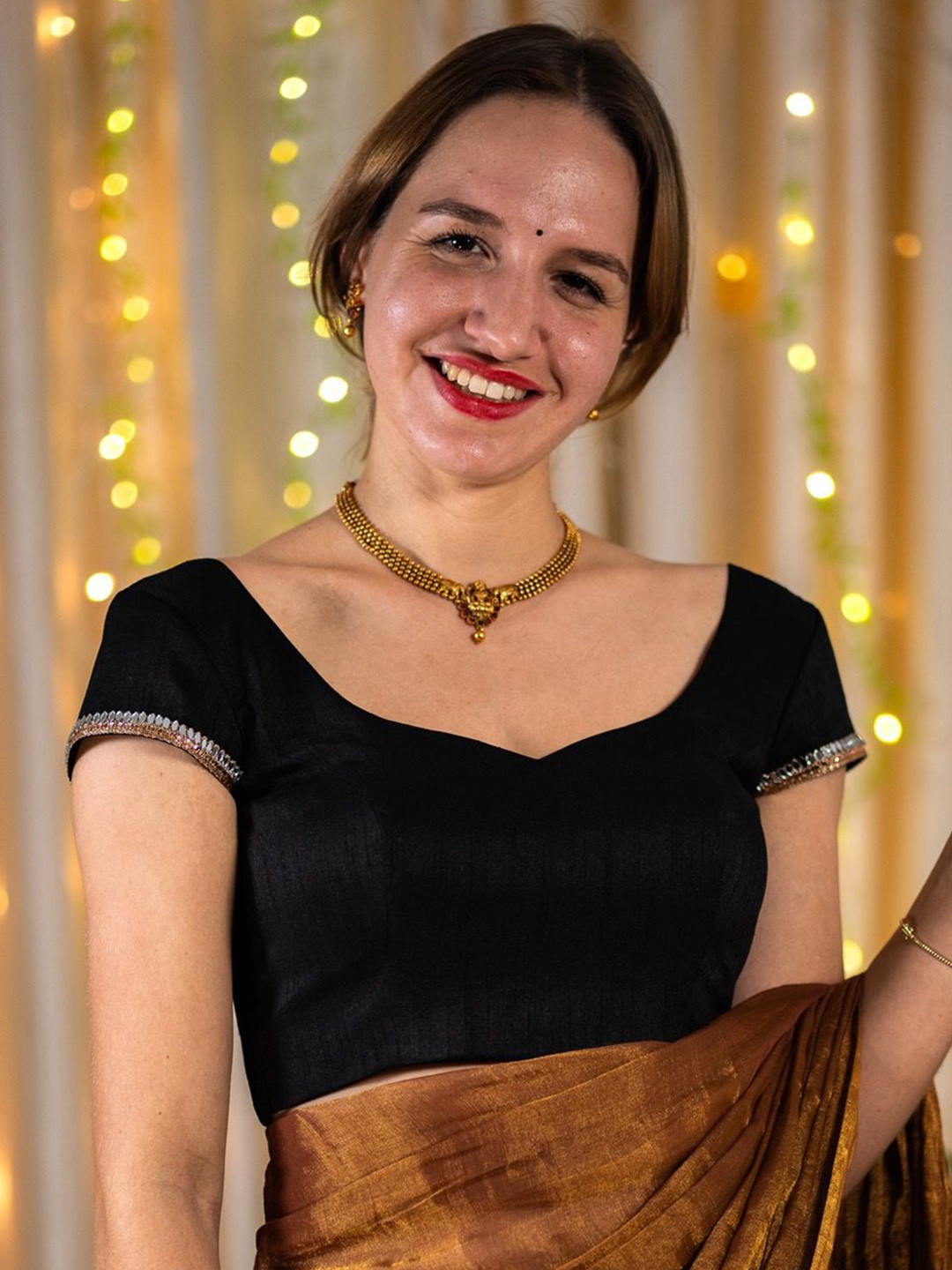 

I LOVE SAREES Embellished Padded Readymade Saree Blouse, Black
