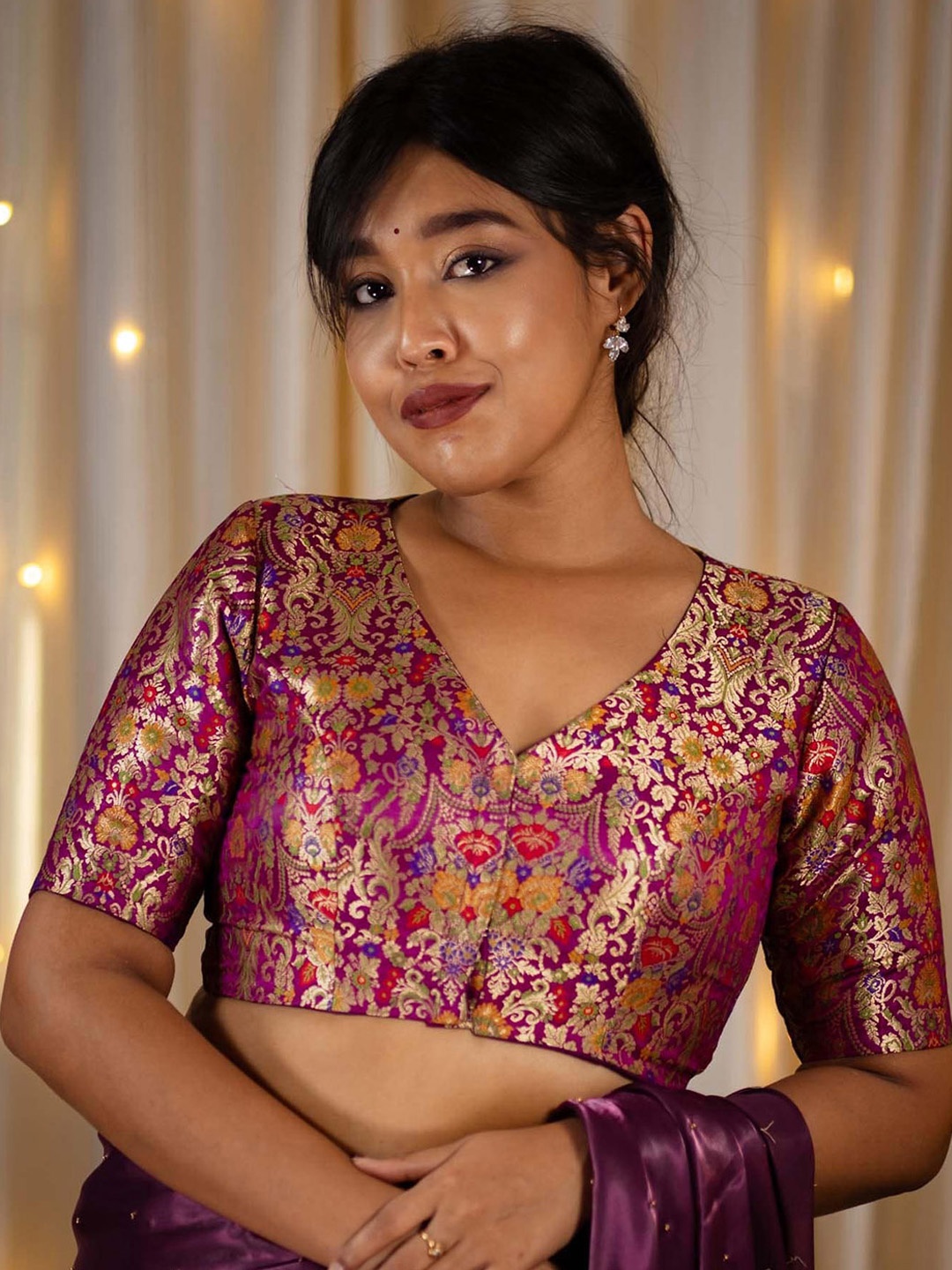 

I LOVE SAREES Embroidered Padded Readymade Saree Blouse, Purple
